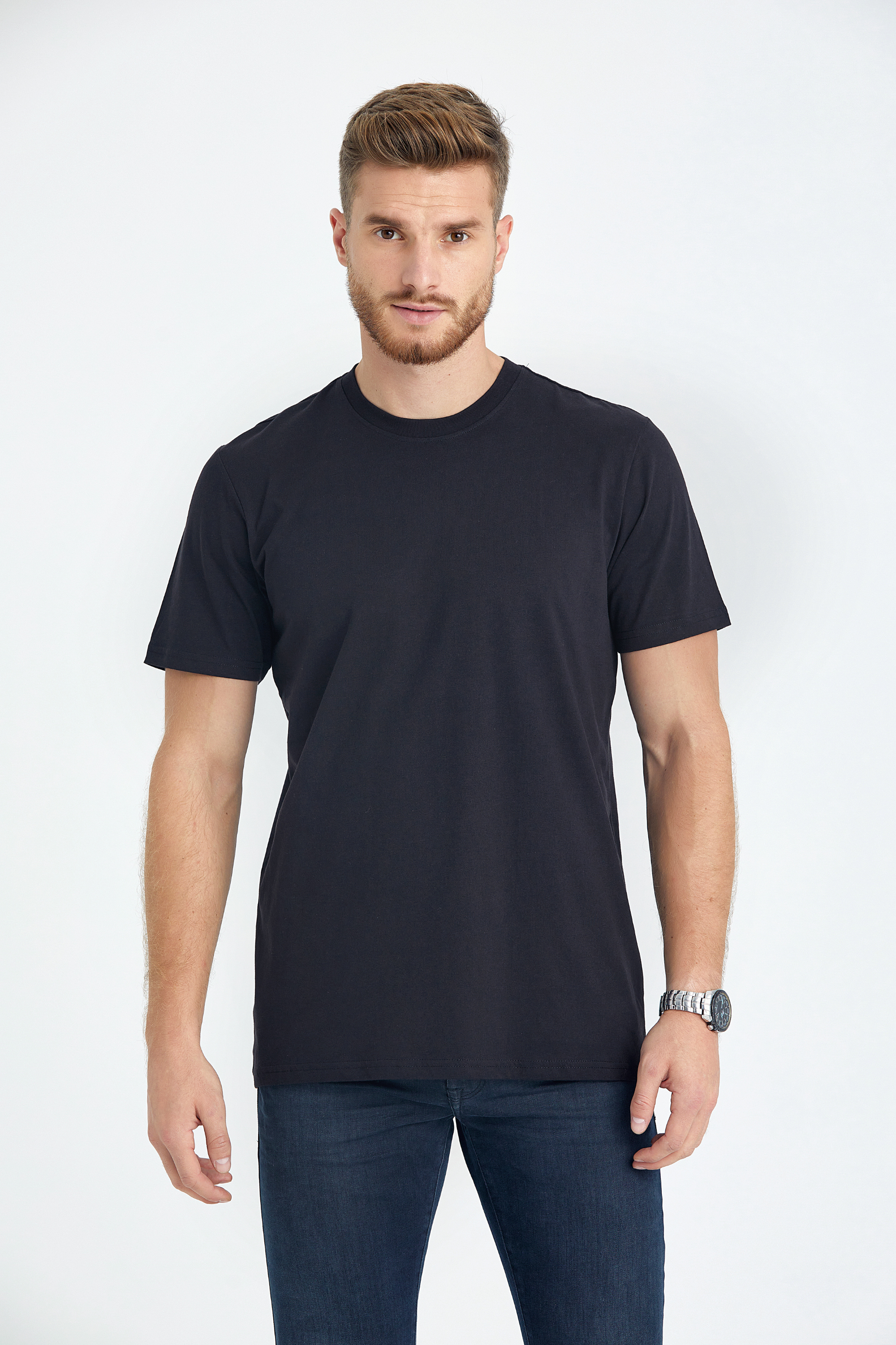 round neck regular fit long t-shirt black