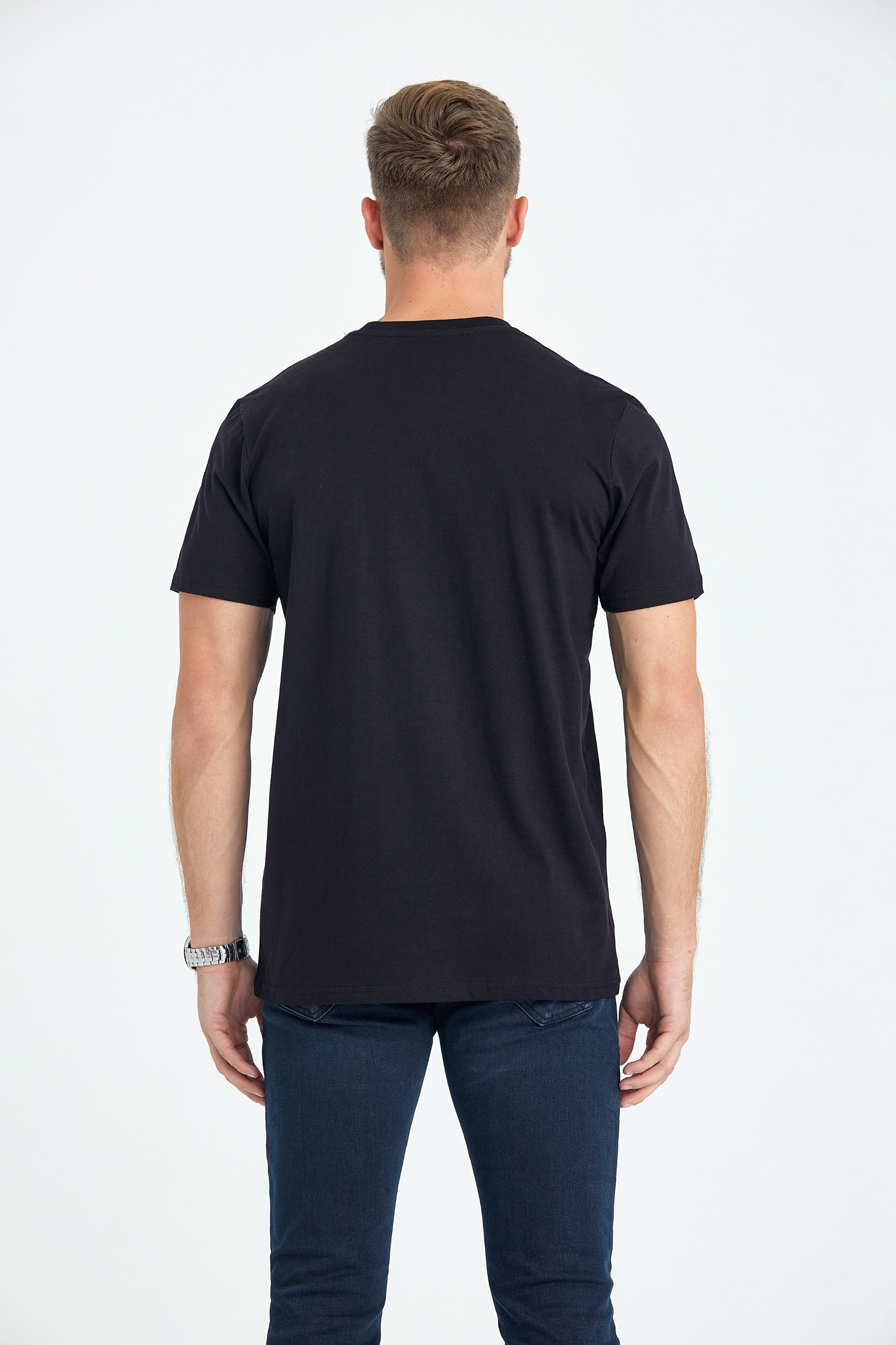 round neck regular fit long t-shirt black