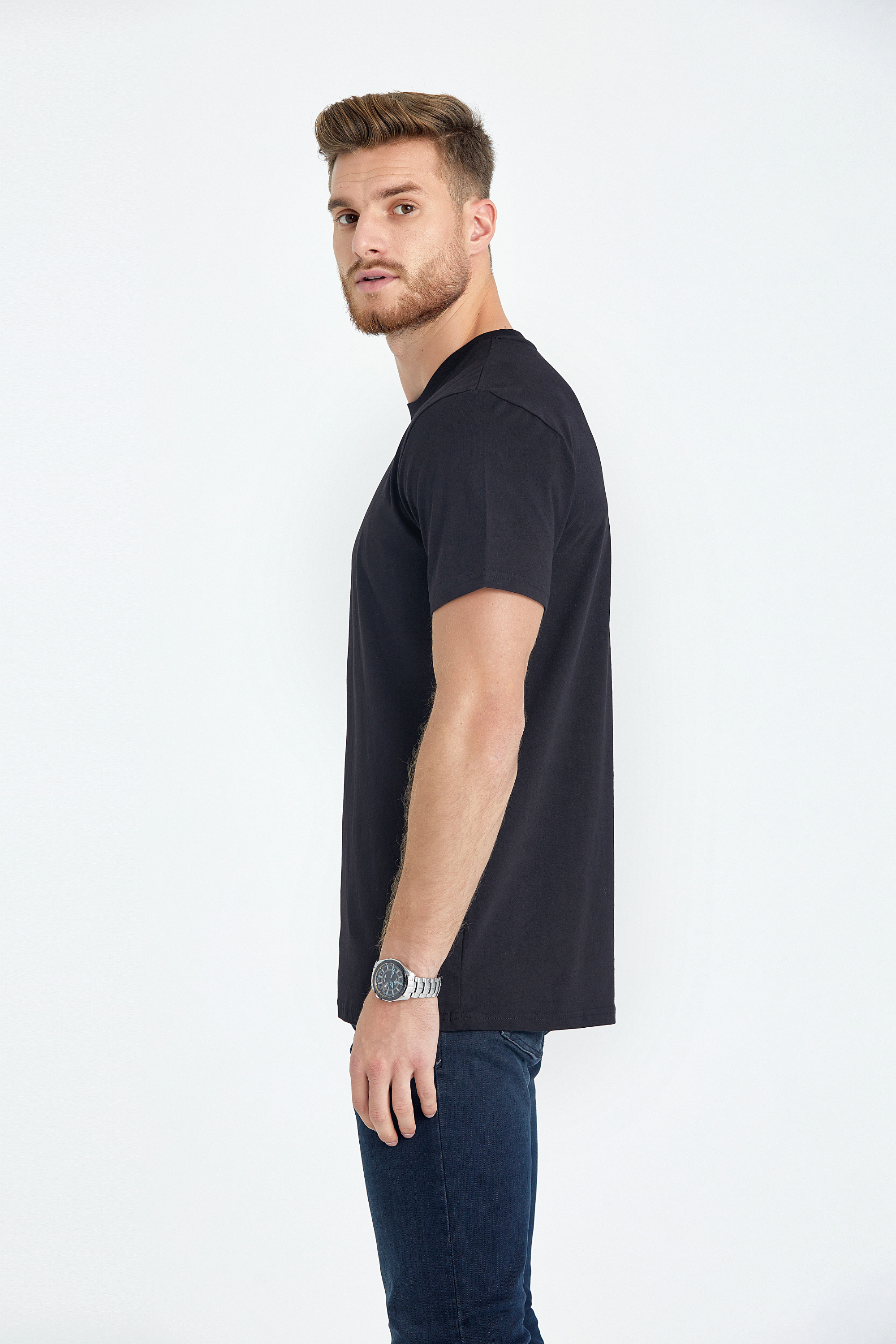 round neck regular fit long t-shirt black