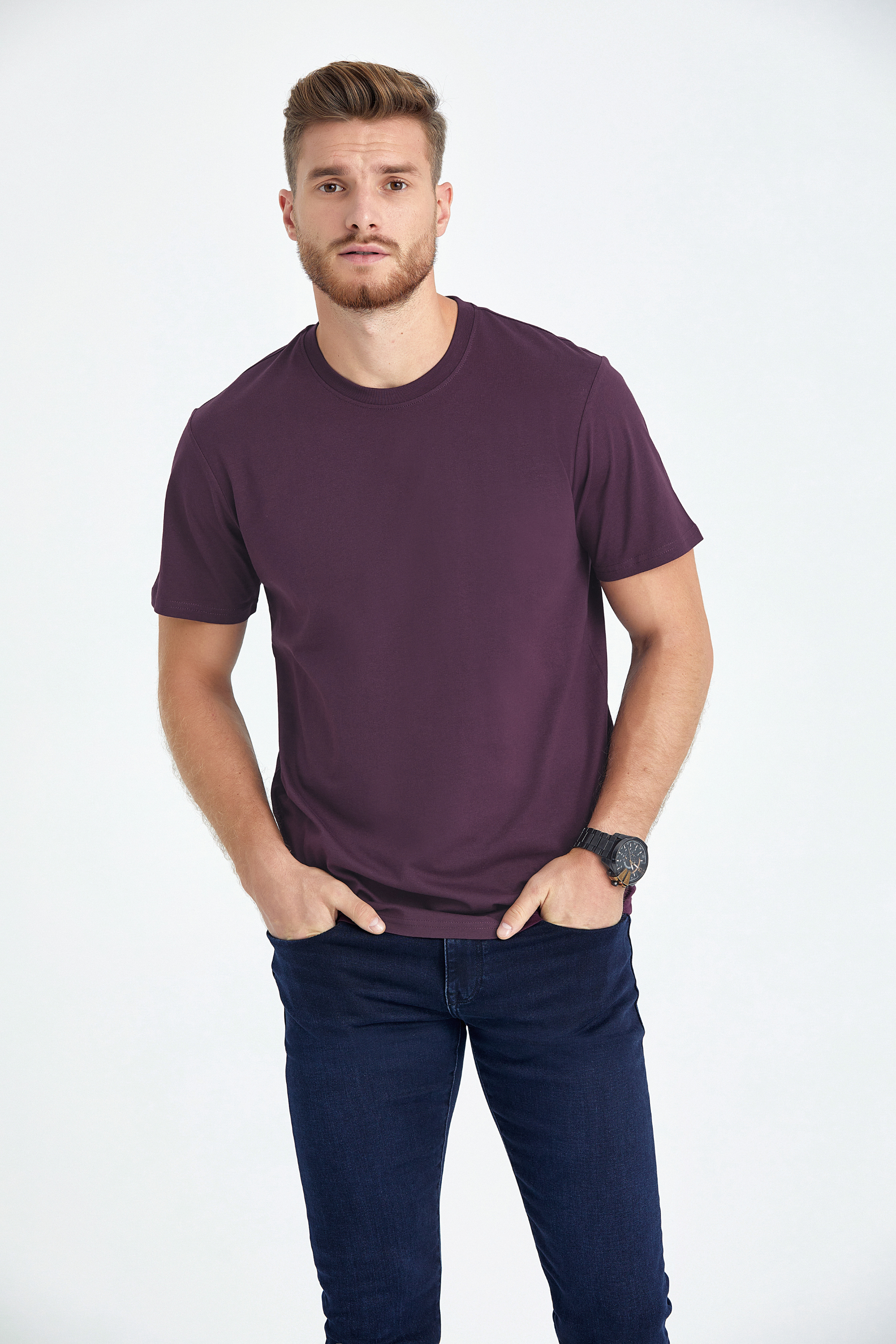 round neck regular fit long t-shirt bordeaux