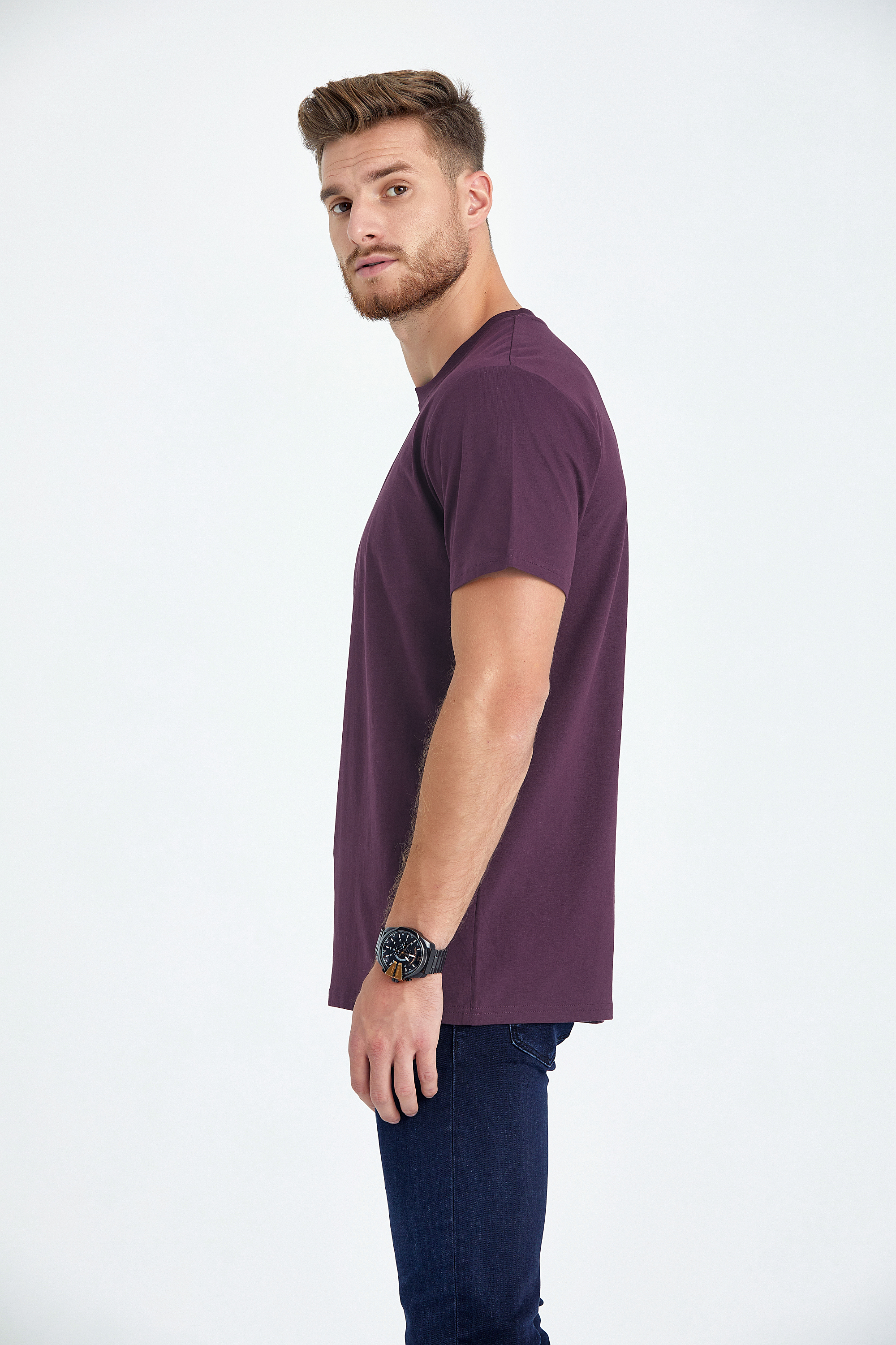 round neck regular fit long t-shirt bordeaux