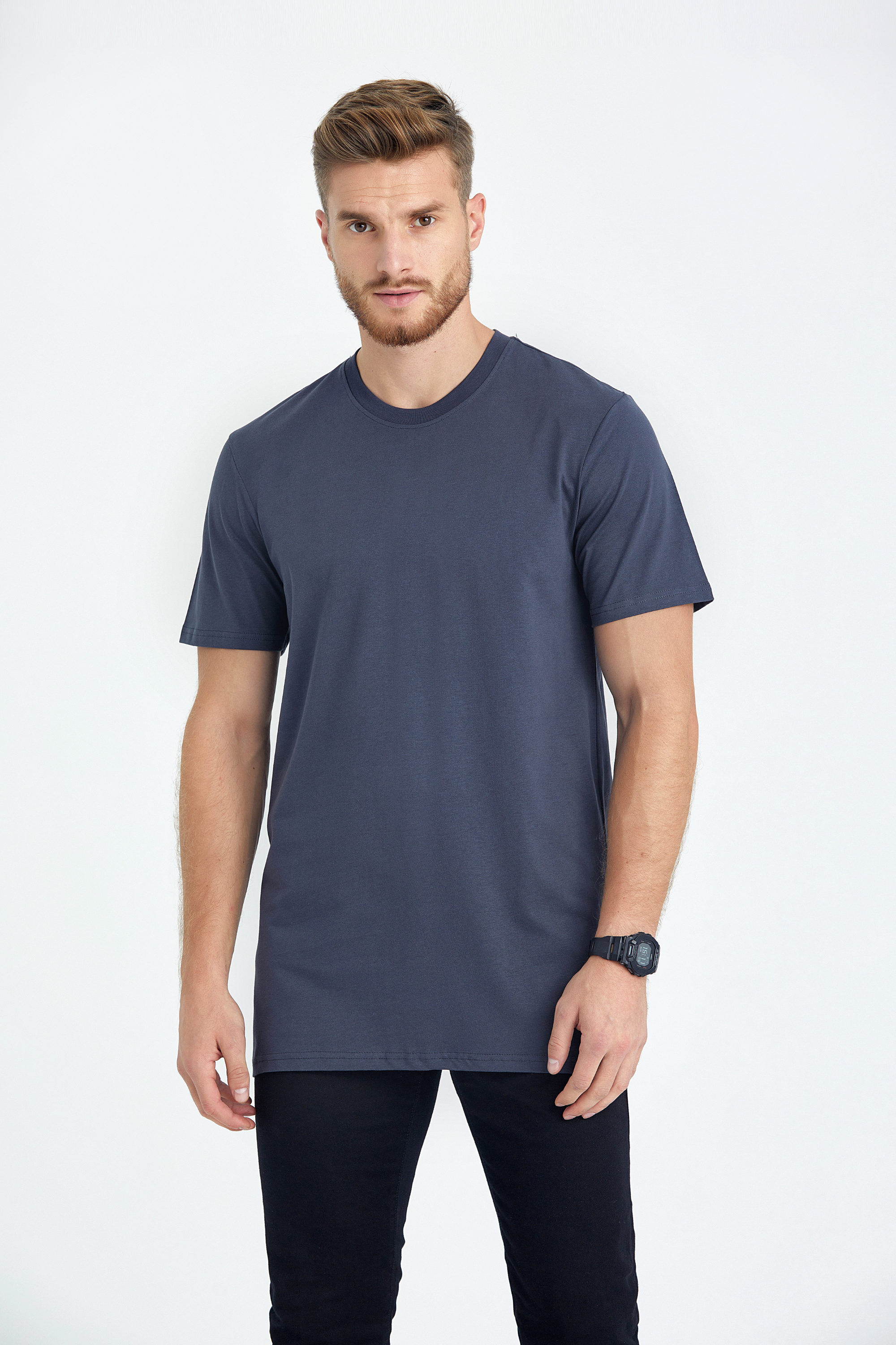 round neck regular fit long t-shirt dark grey