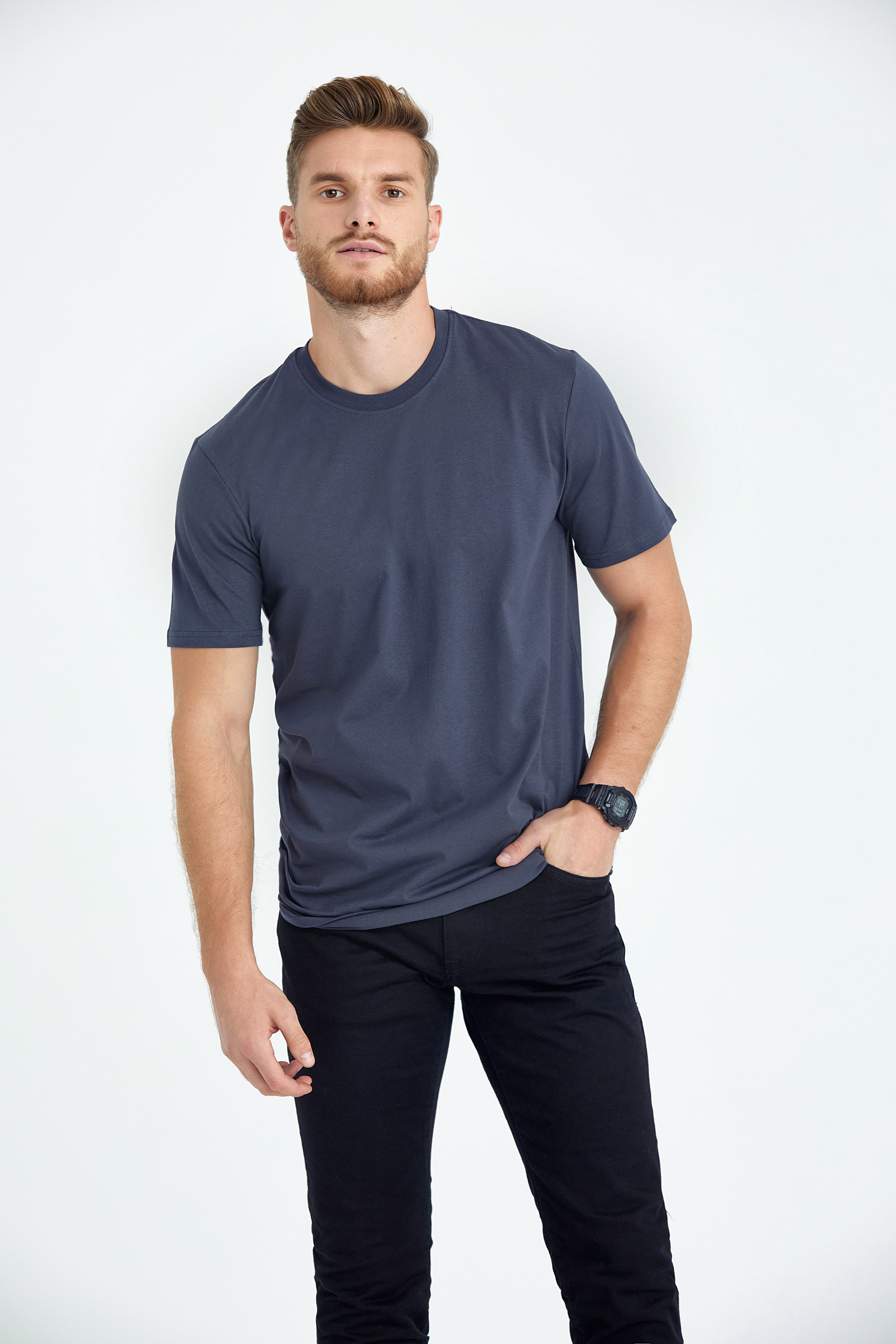 round neck regular fit long t-shirt dark grey