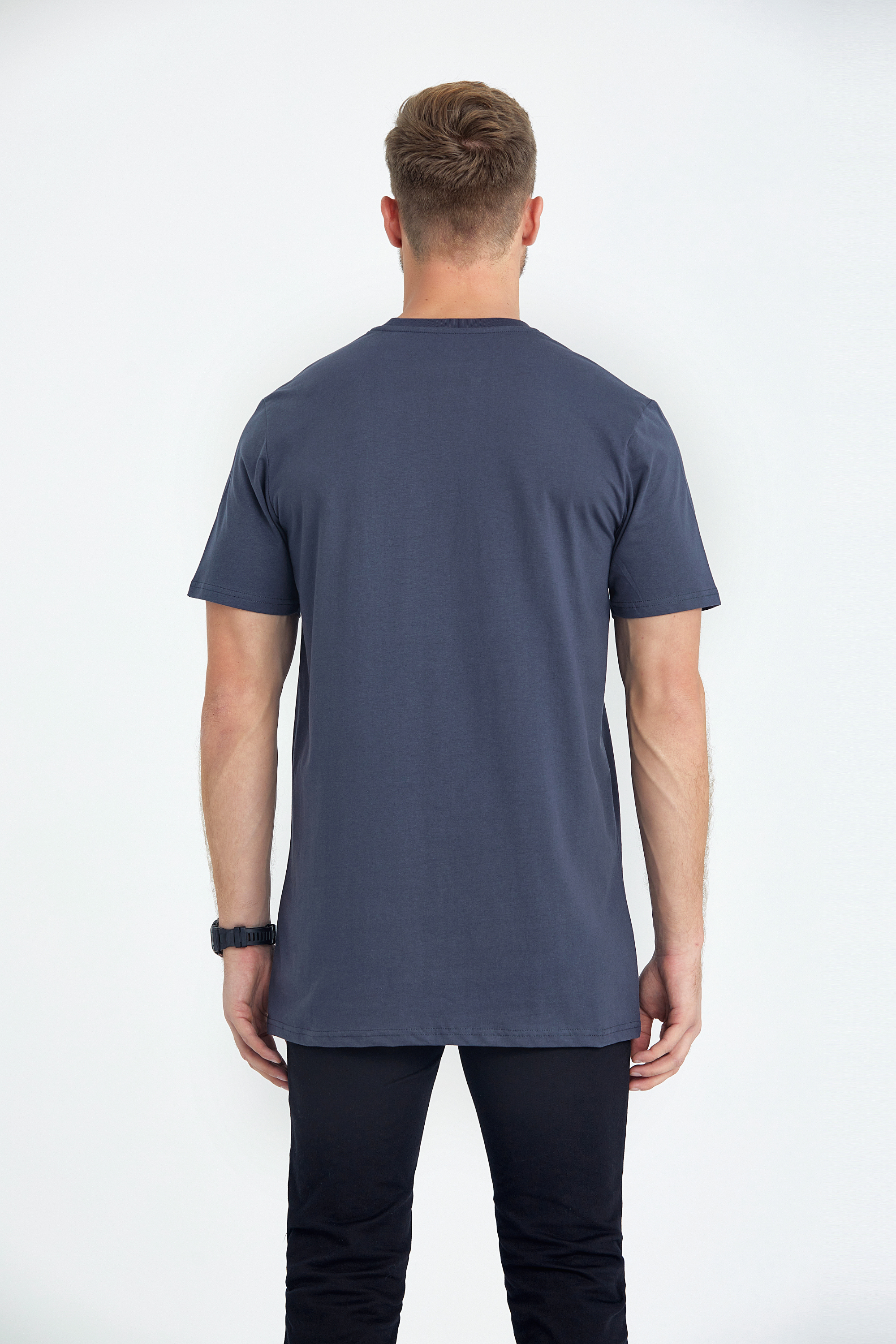 round neck regular fit long t-shirt dark grey