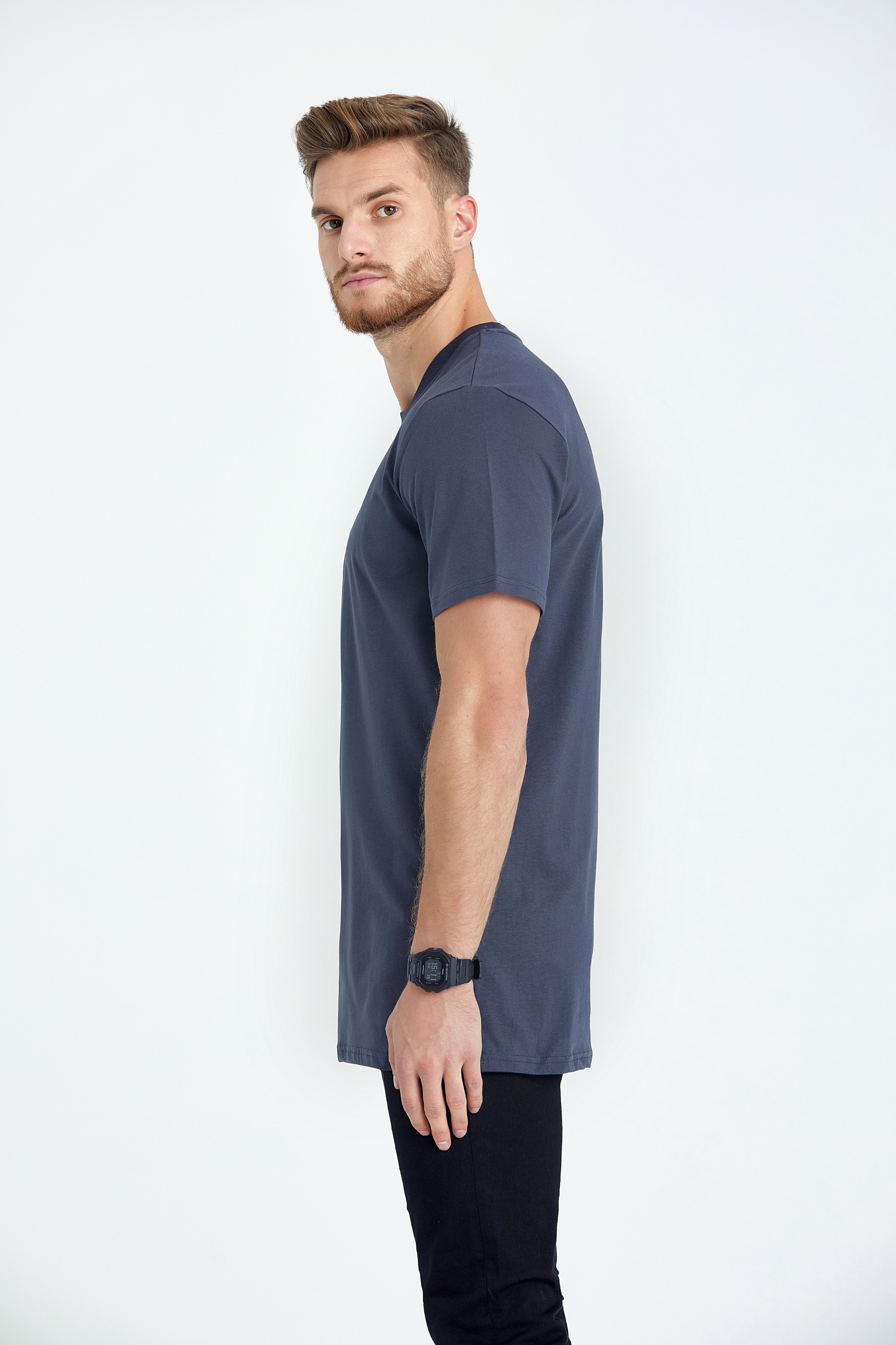 round neck regular fit long t-shirt dark grey