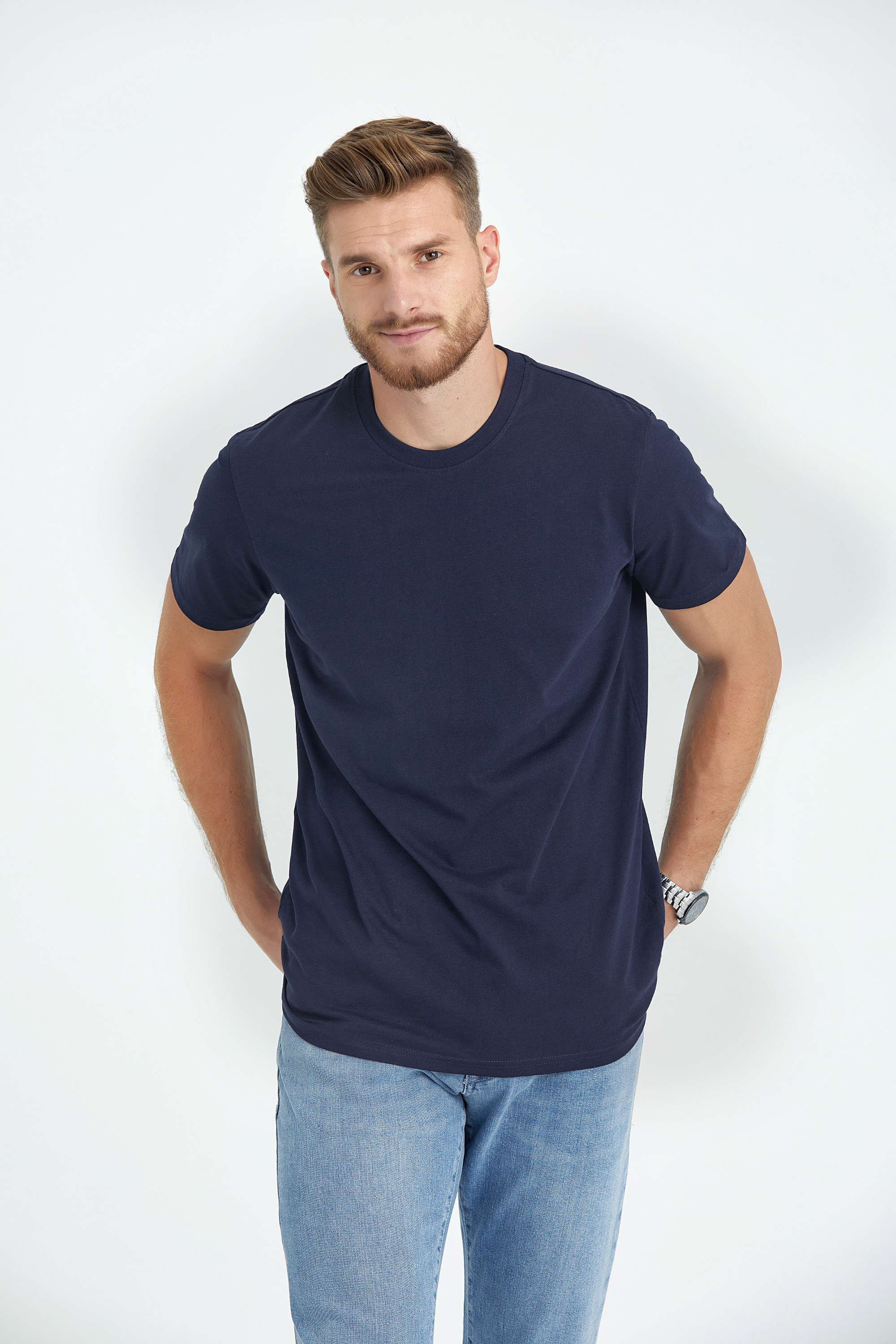 round neck regular fit long t-shirt navy