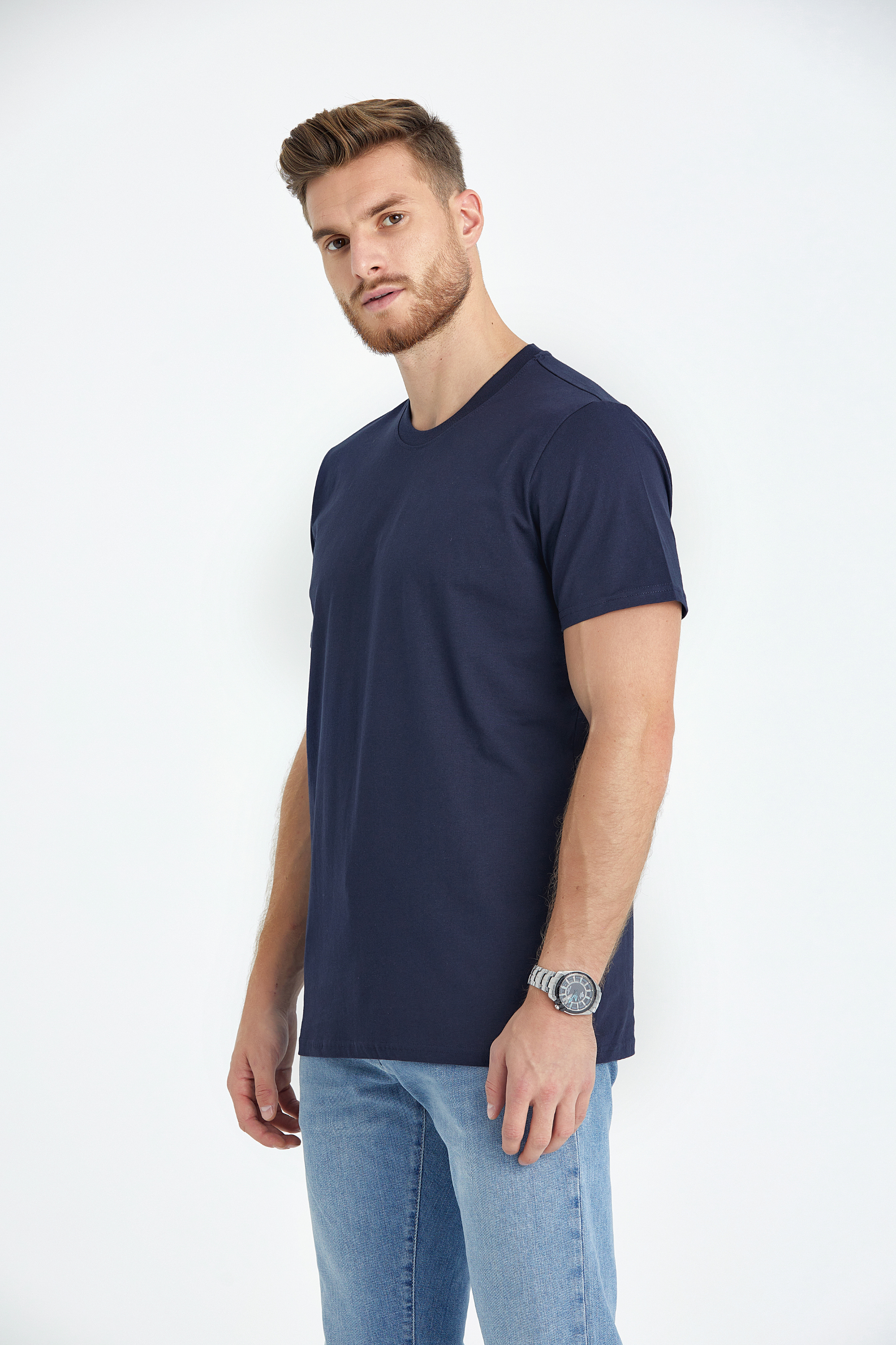 round neck regular fit long t-shirt navy