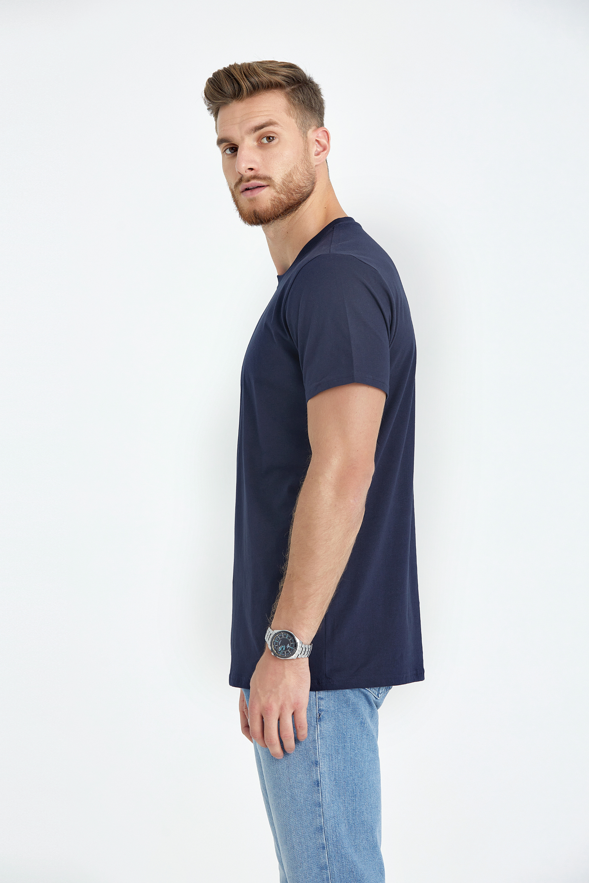 round neck regular fit long t-shirt navy