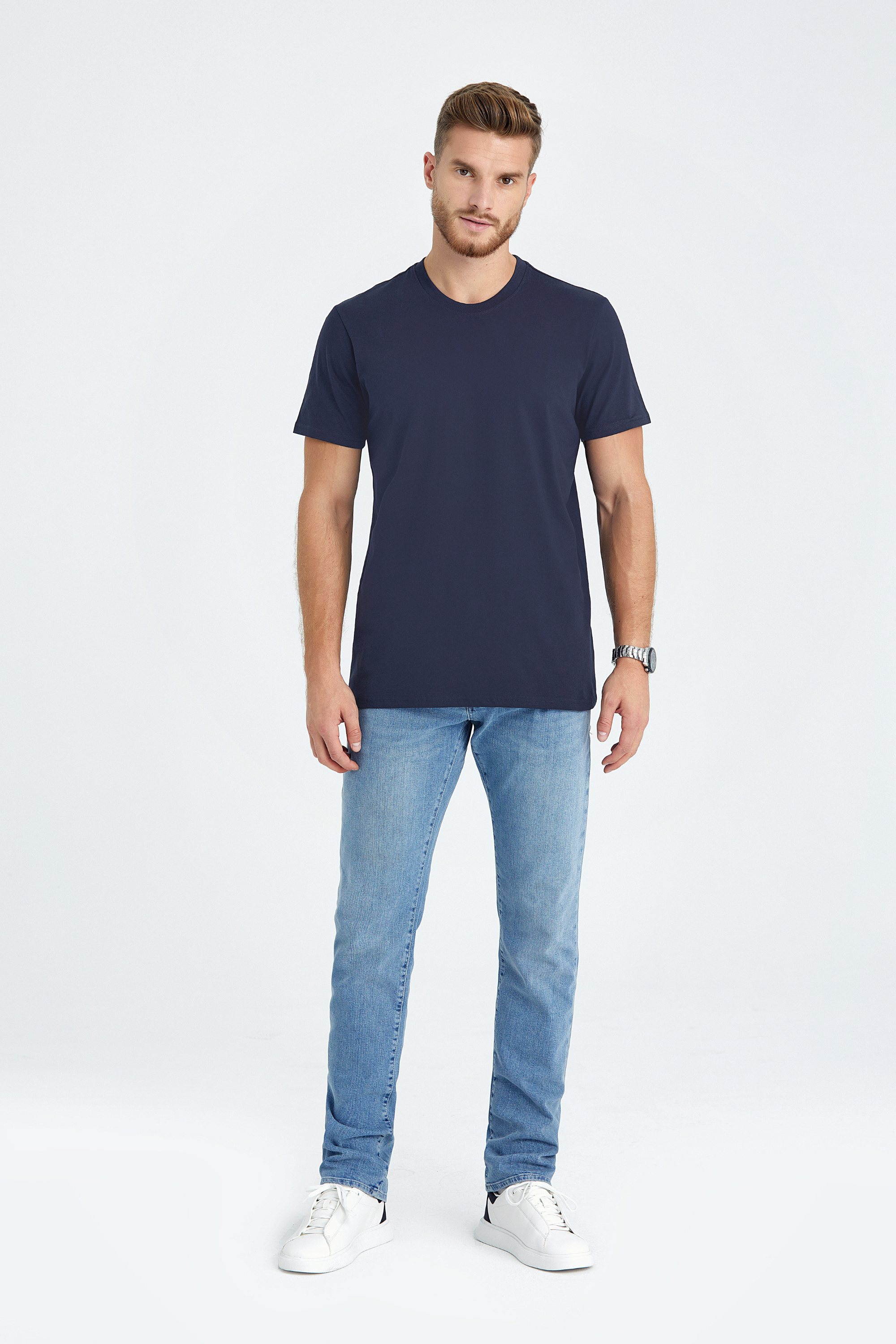 round neck regular fit long t-shirt navy