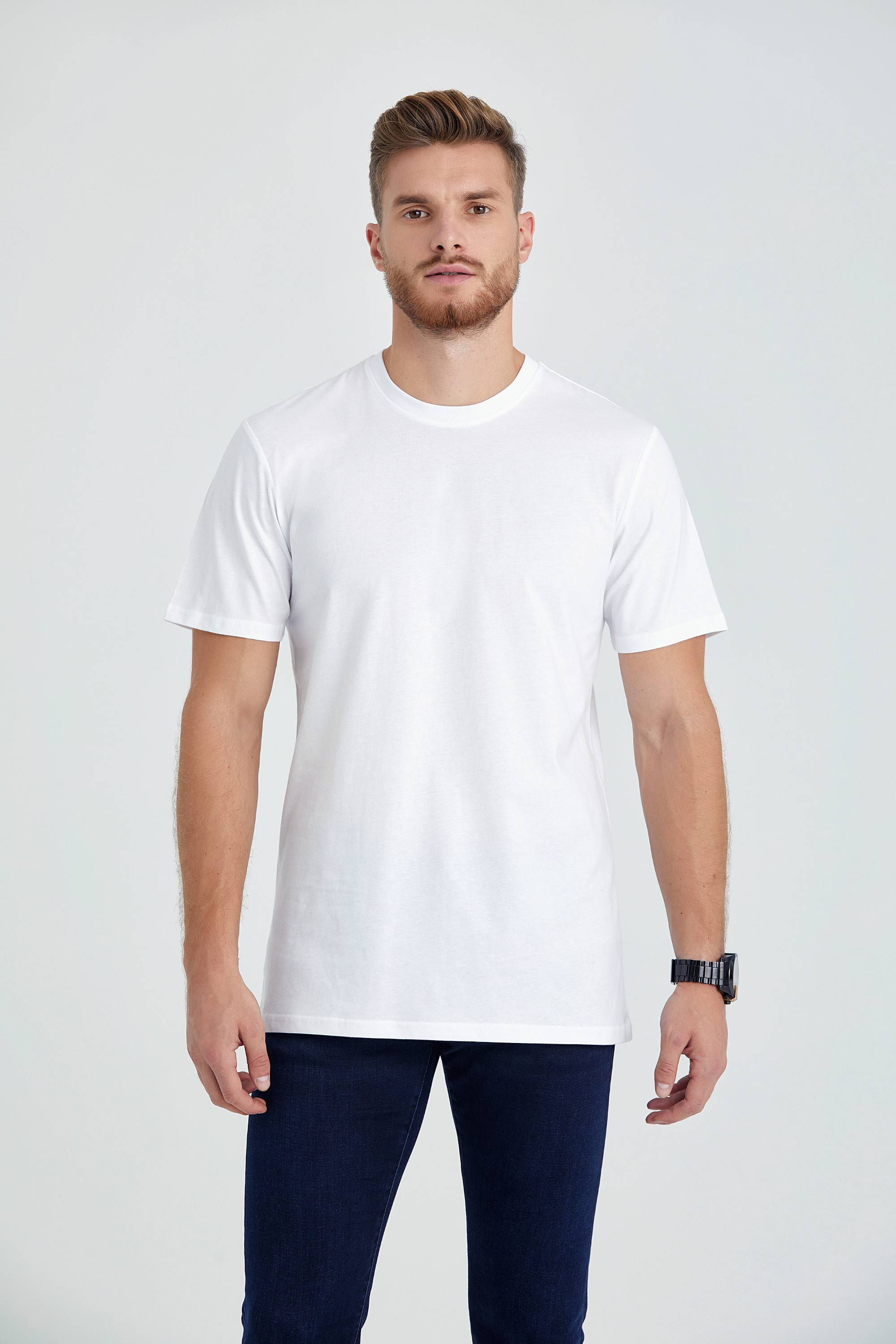 round neck regular fit long t-shirt white