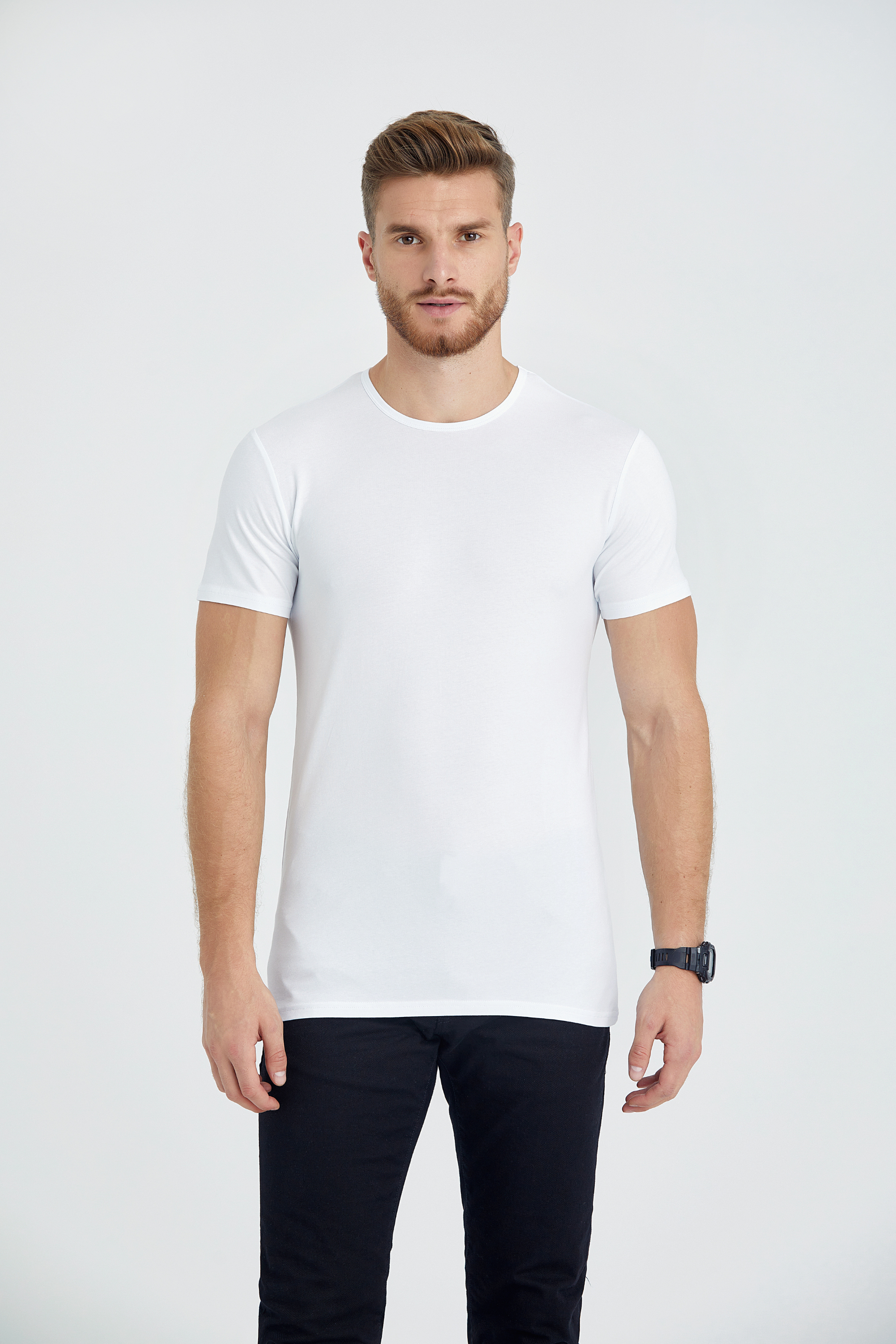 round neck slim fit long t-shirt white