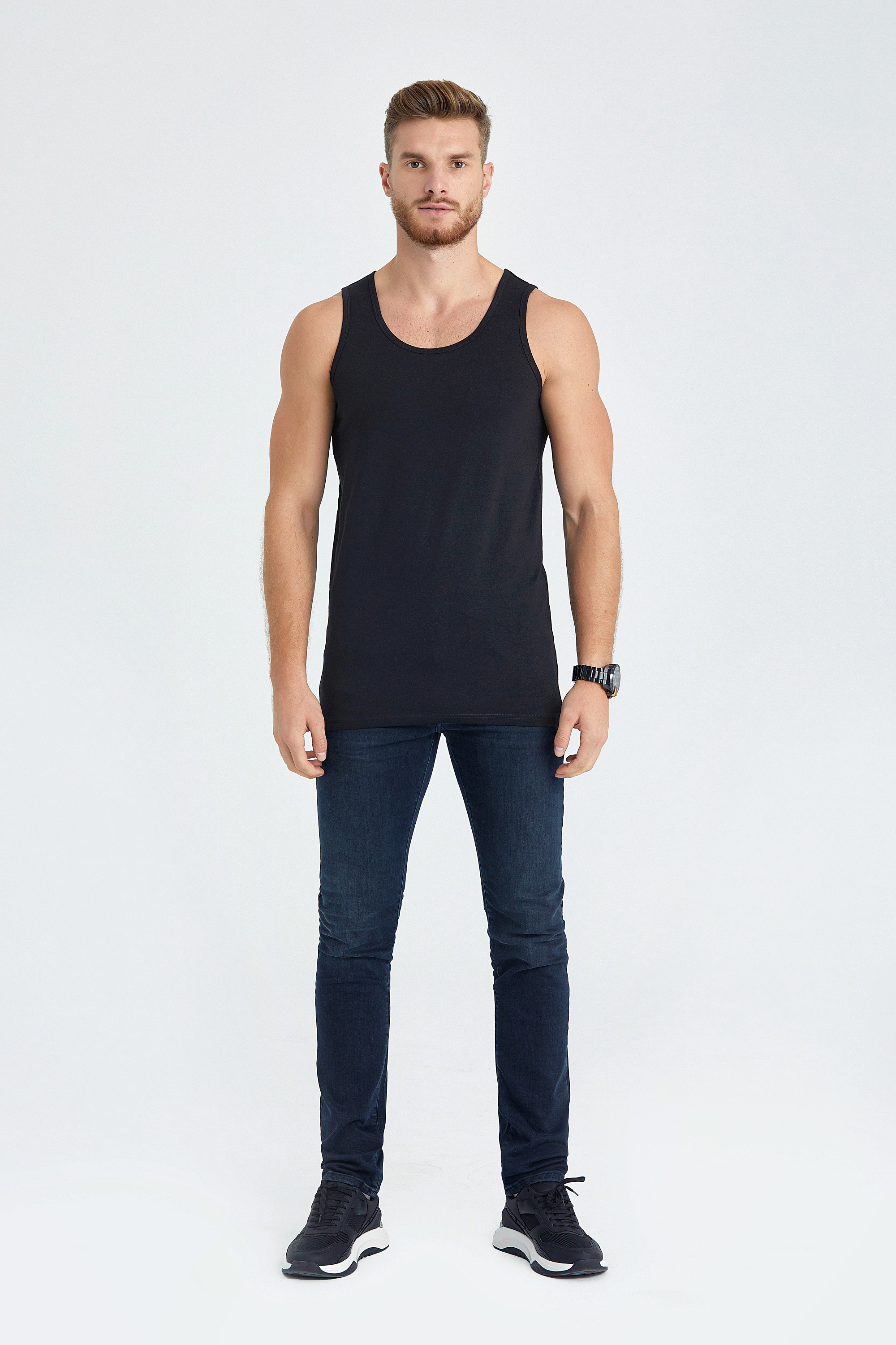 singlet slim long fit undershirt black