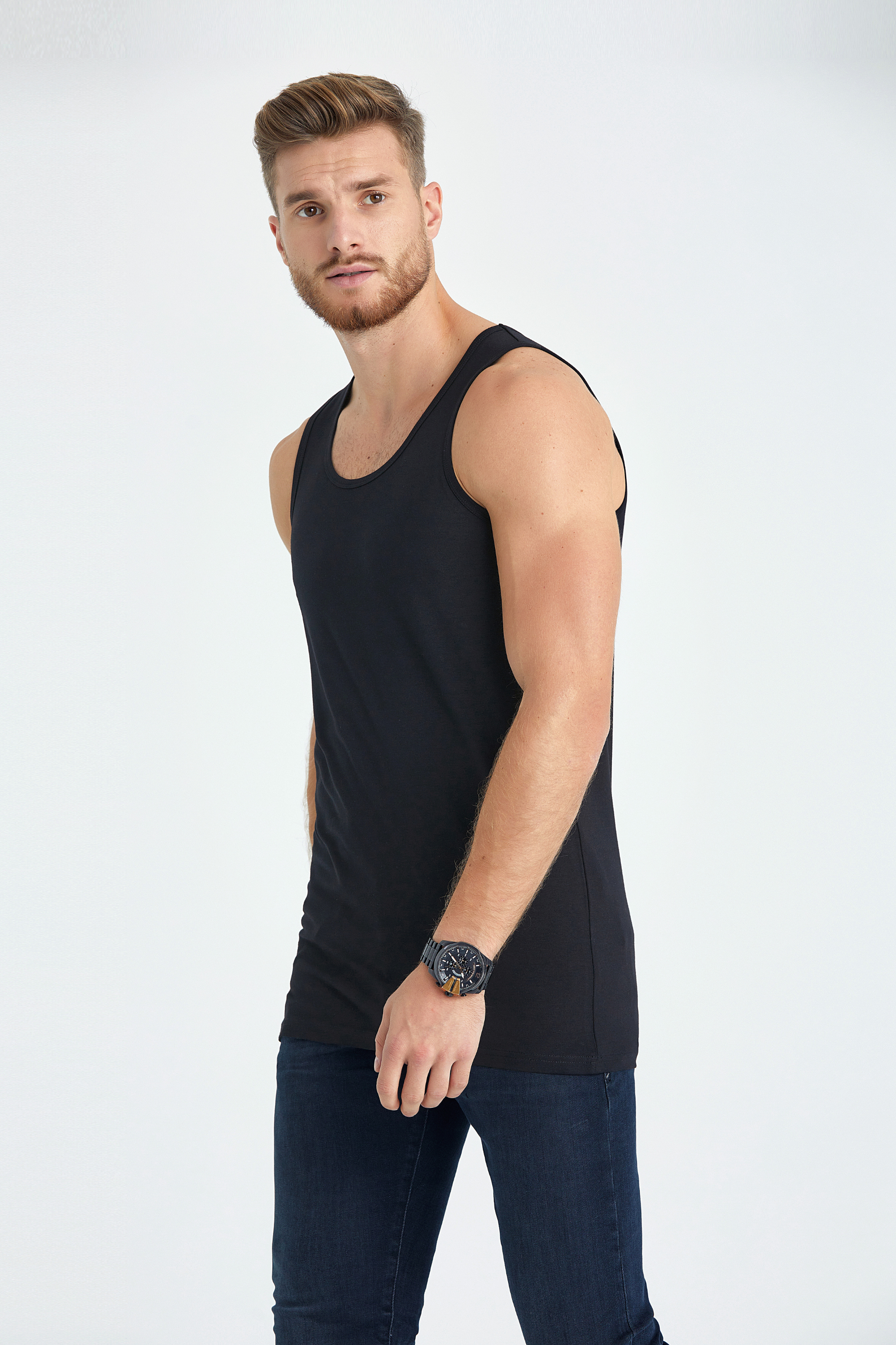 singlet slim long fit undershirt black