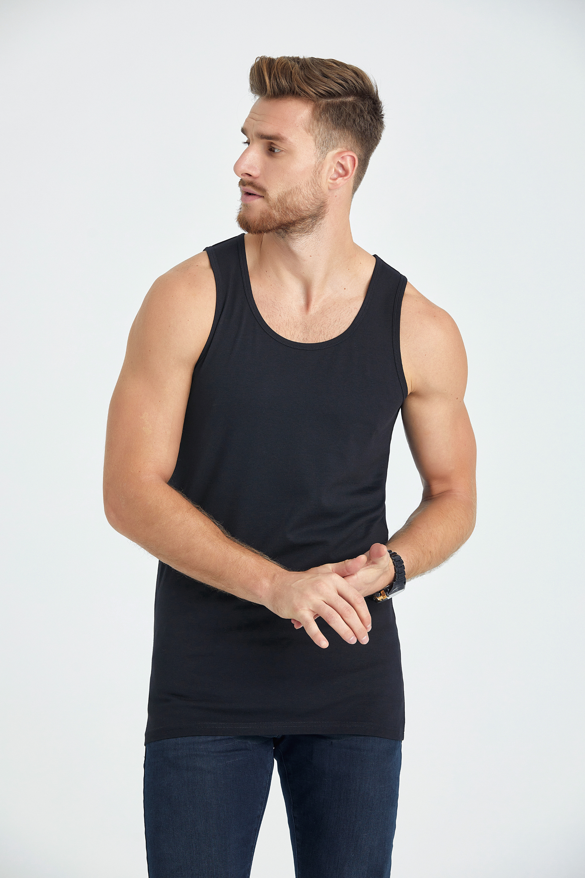 singlet slim long fit undershirt black