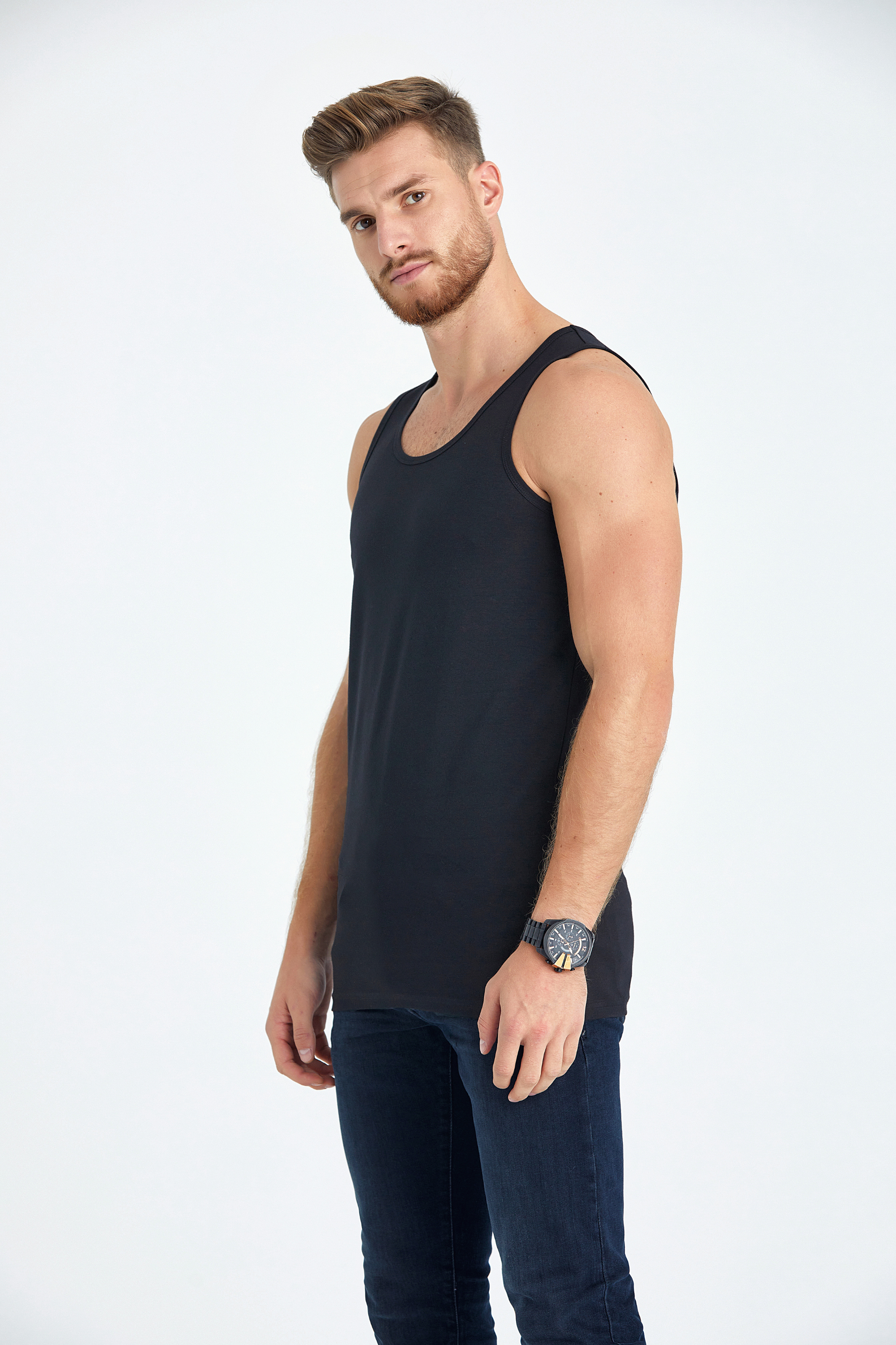 singlet slim long fit undershirt black