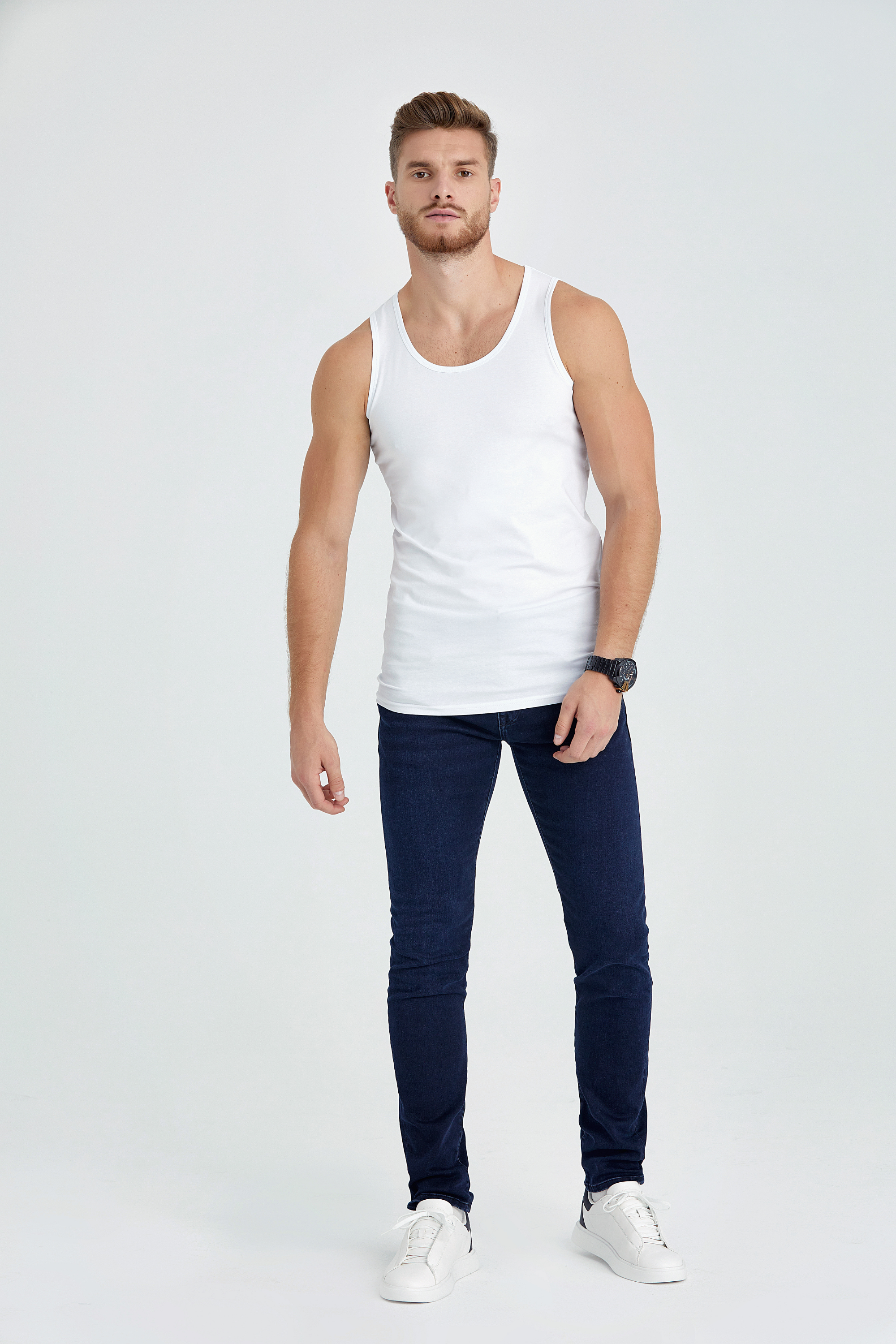 singlet slim long fit undershirt white