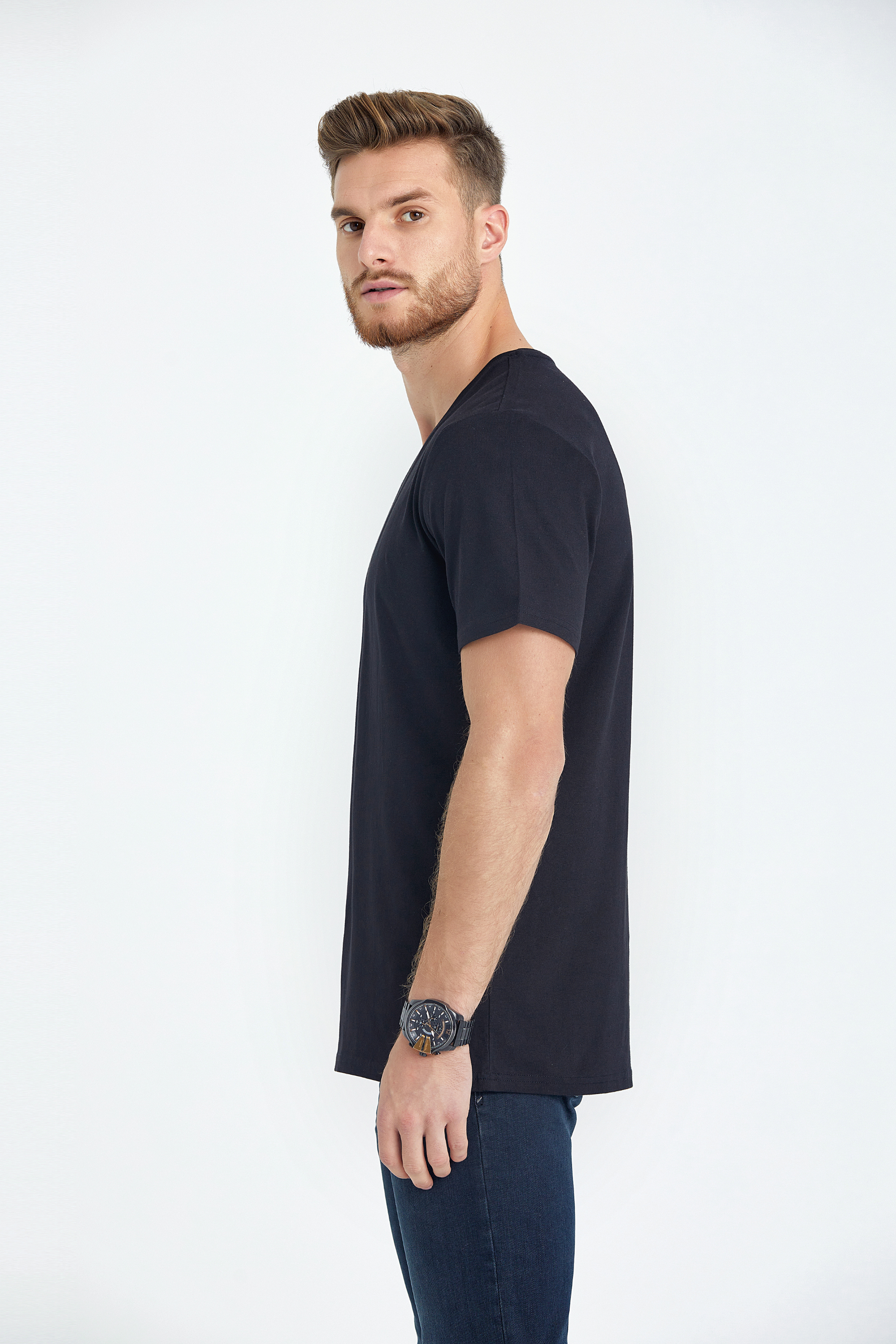 v neck regular fit long t-shirt black