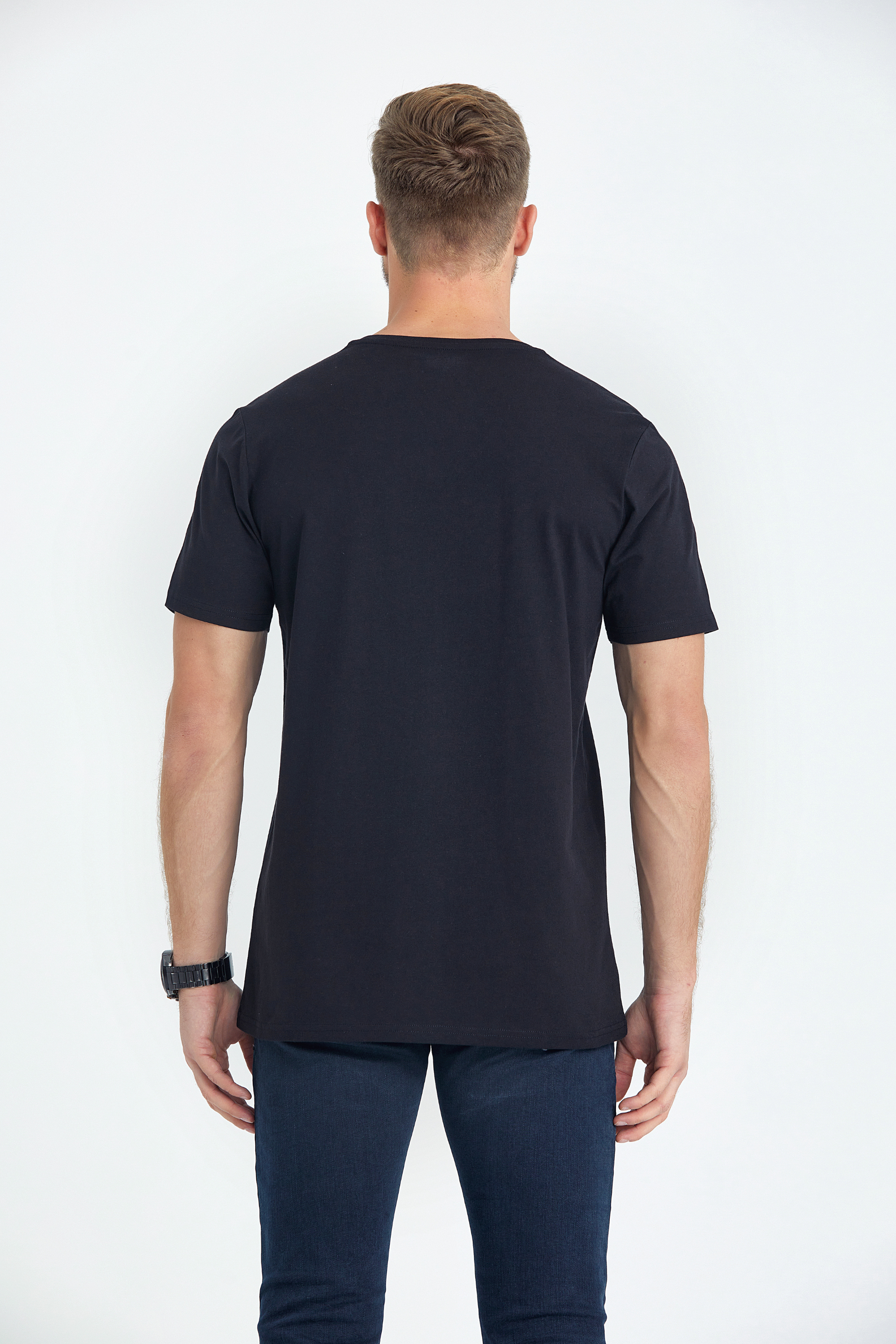 v neck regular fit long t-shirt black