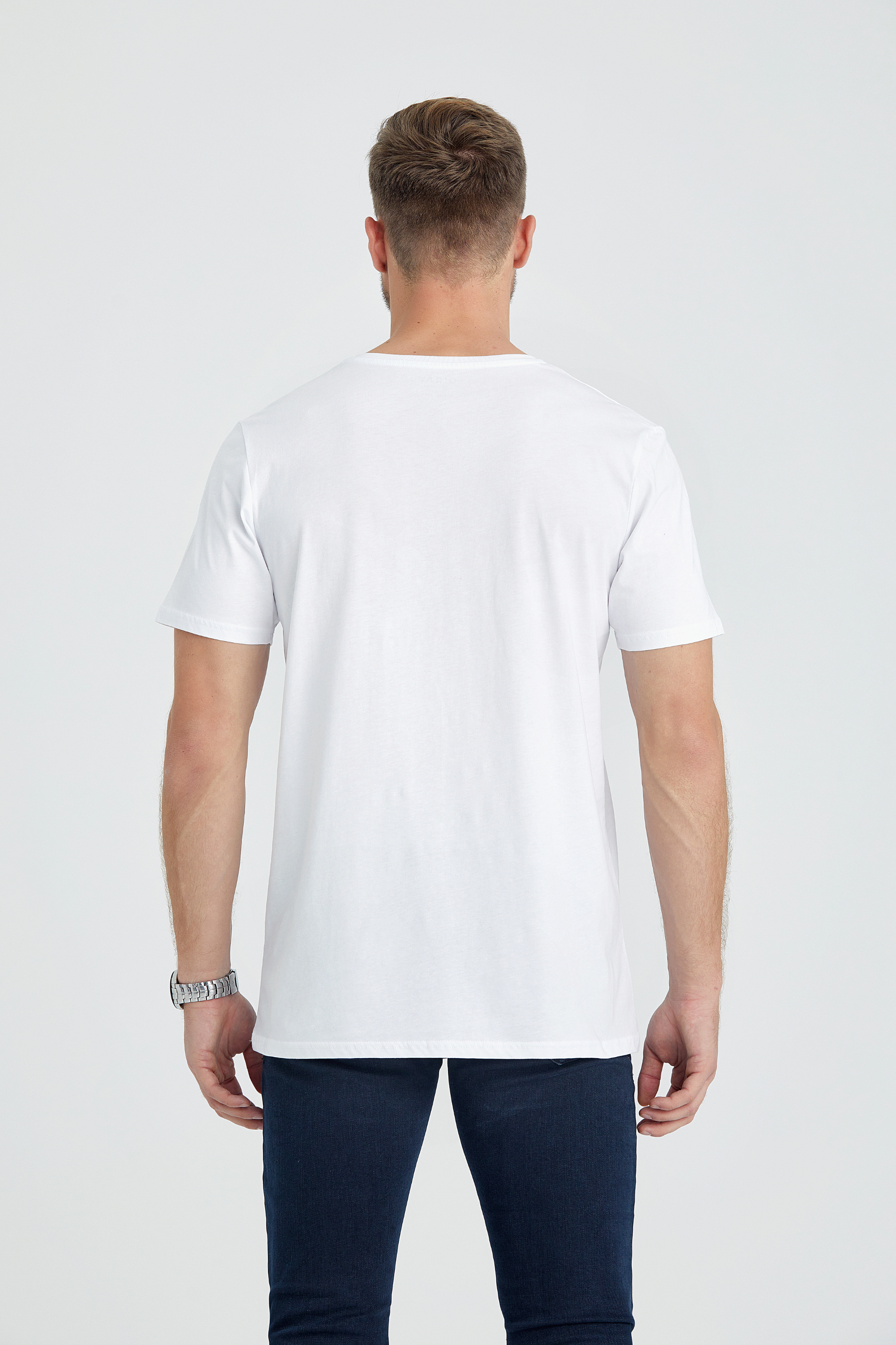 v neck regular fit long t-shirt white