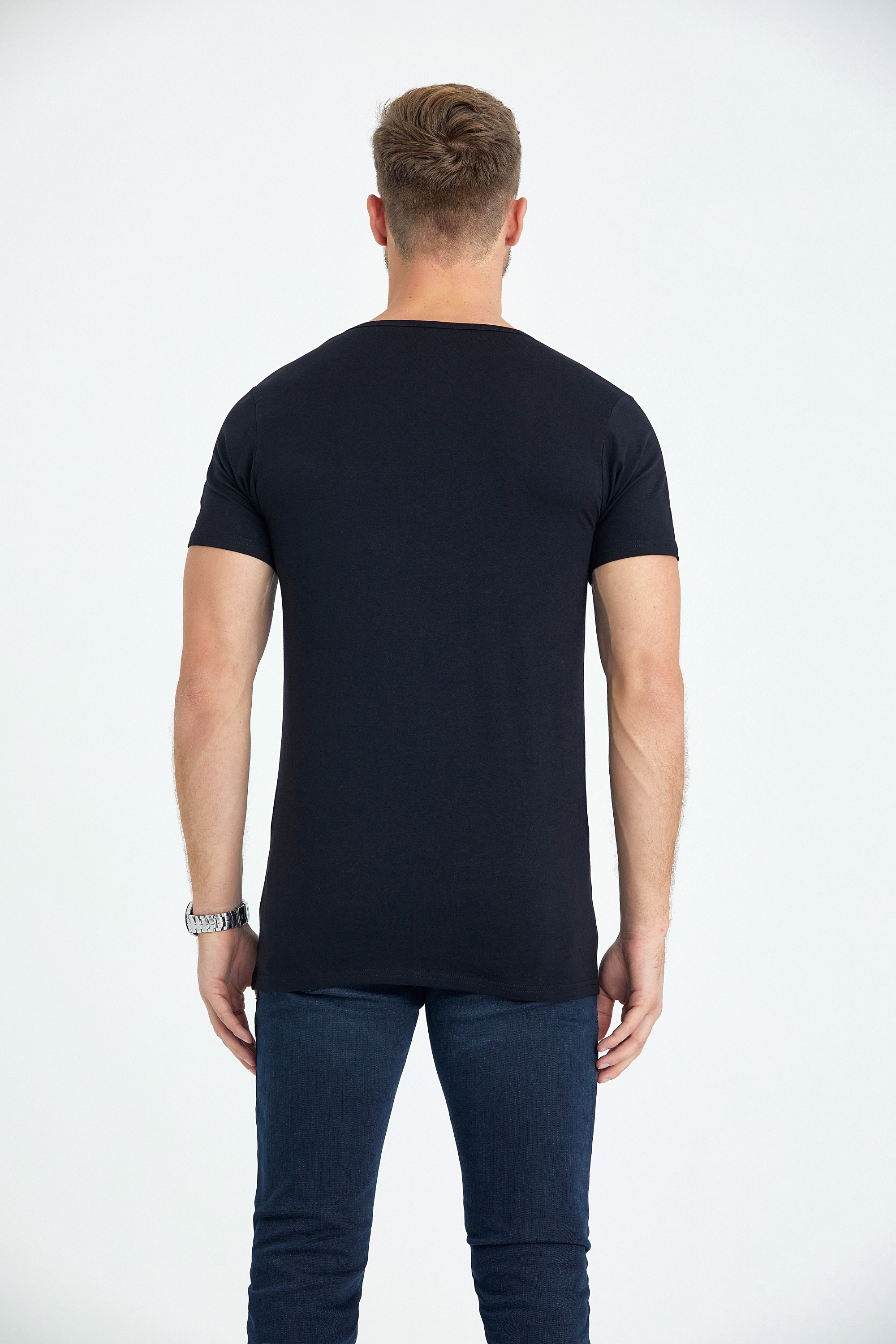 v neck slim fit long t-shirt black