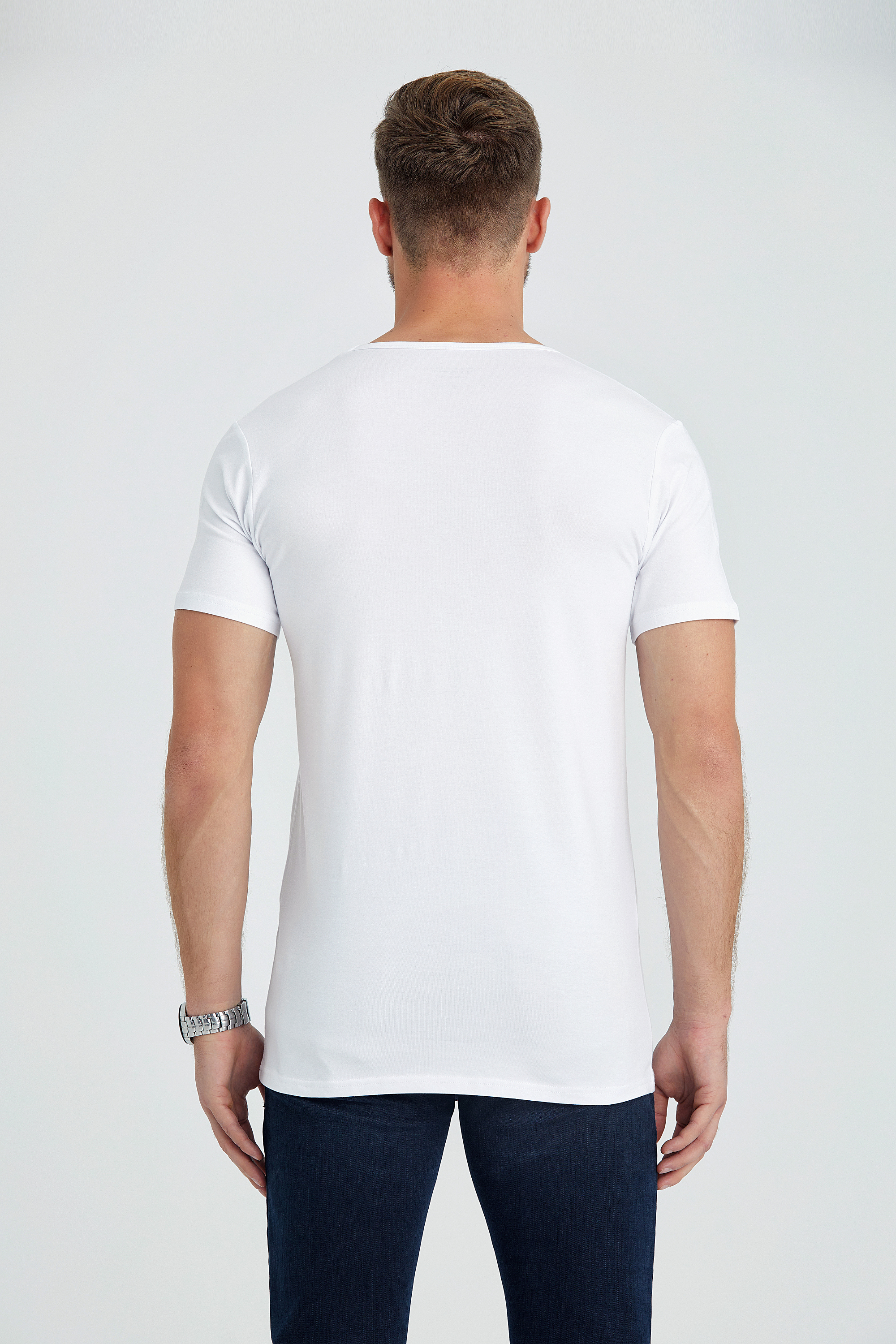v neck slim fit long t-shirt white