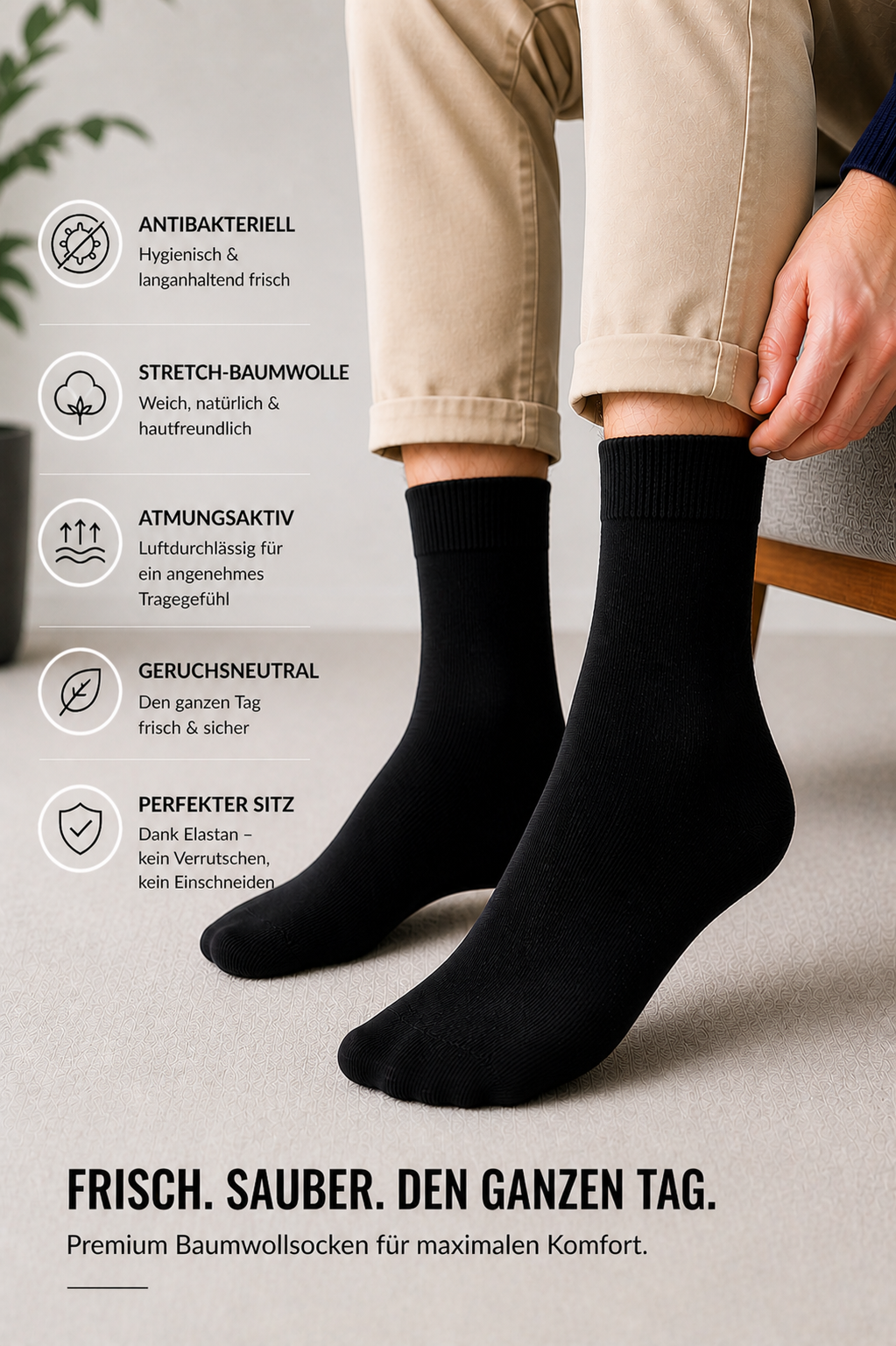 Porto nahtlose Socken, 6er-Pack Schwarz