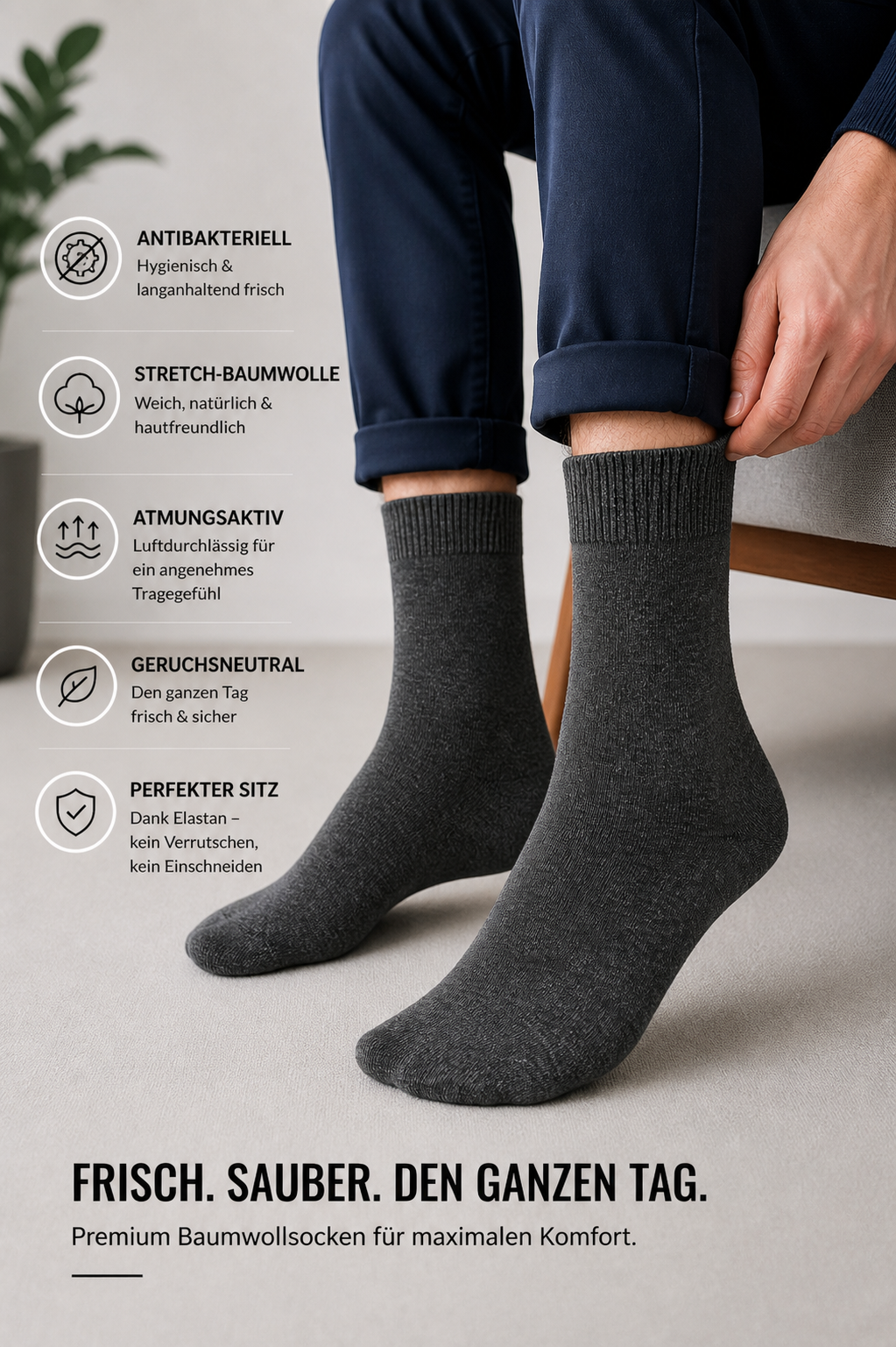 Porto nahtlose Socken, 6er-Pack Anthrazit meliert