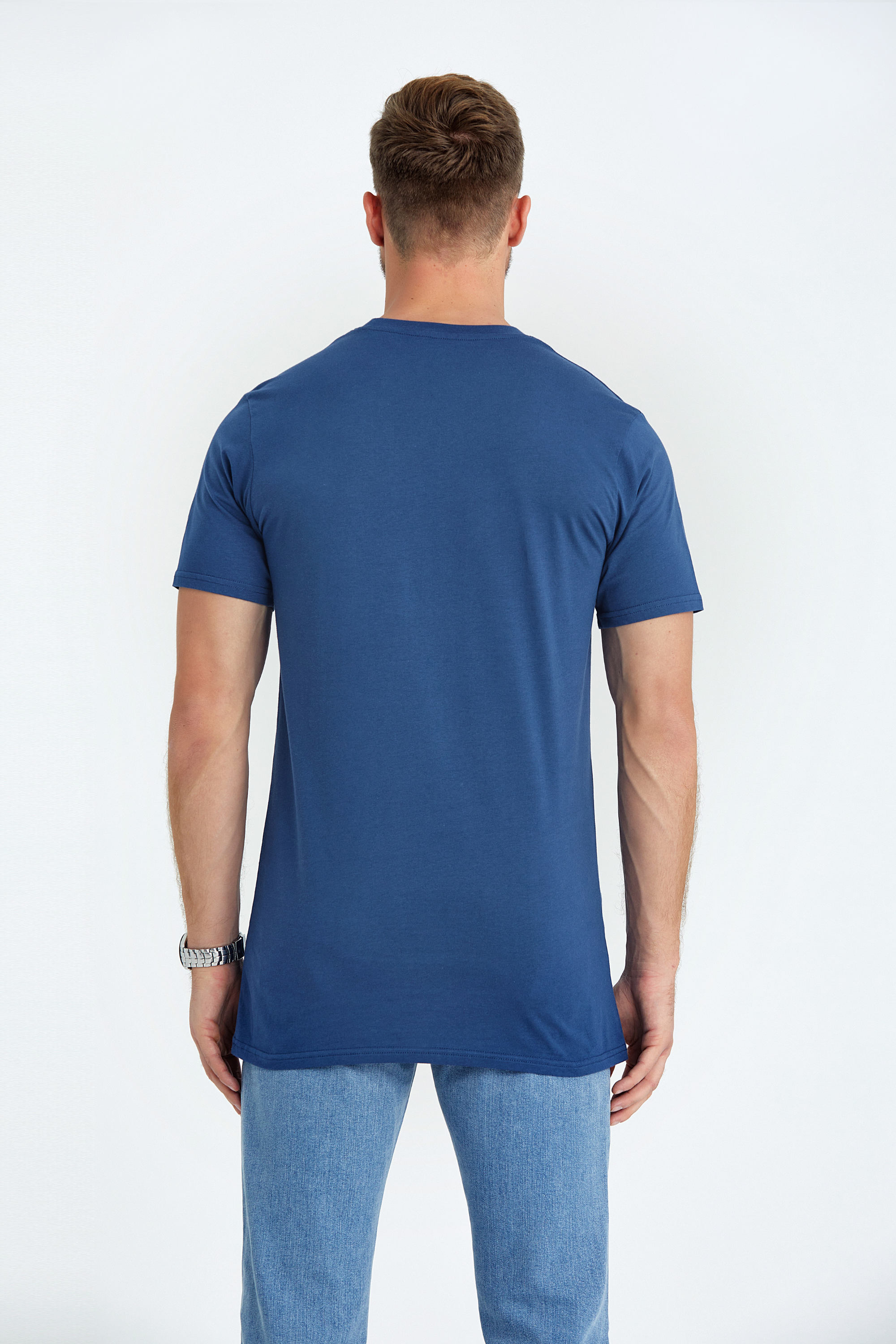 round neck regular fit long t-shirt blue