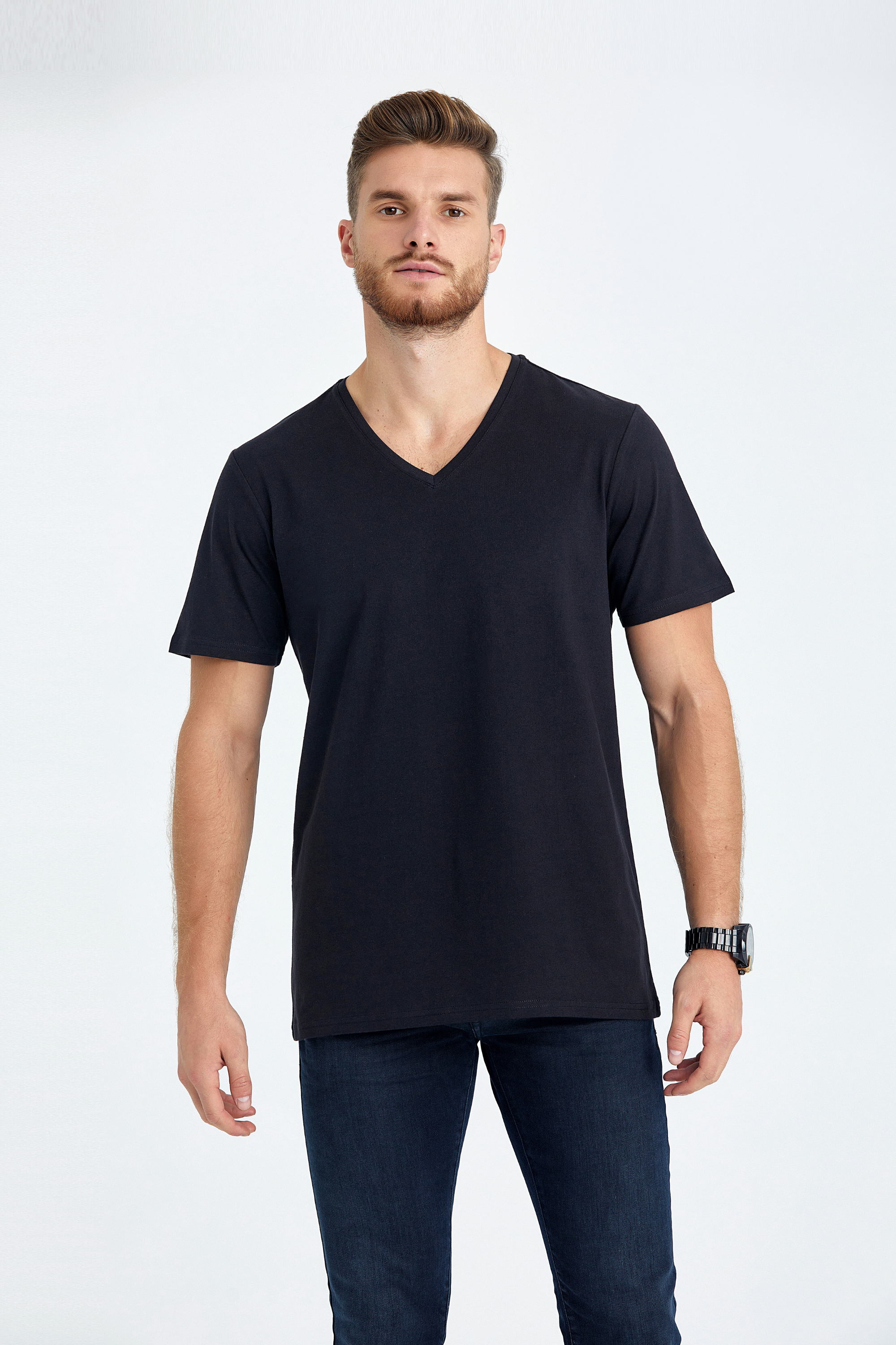 v neck regular fit long t-shirt black