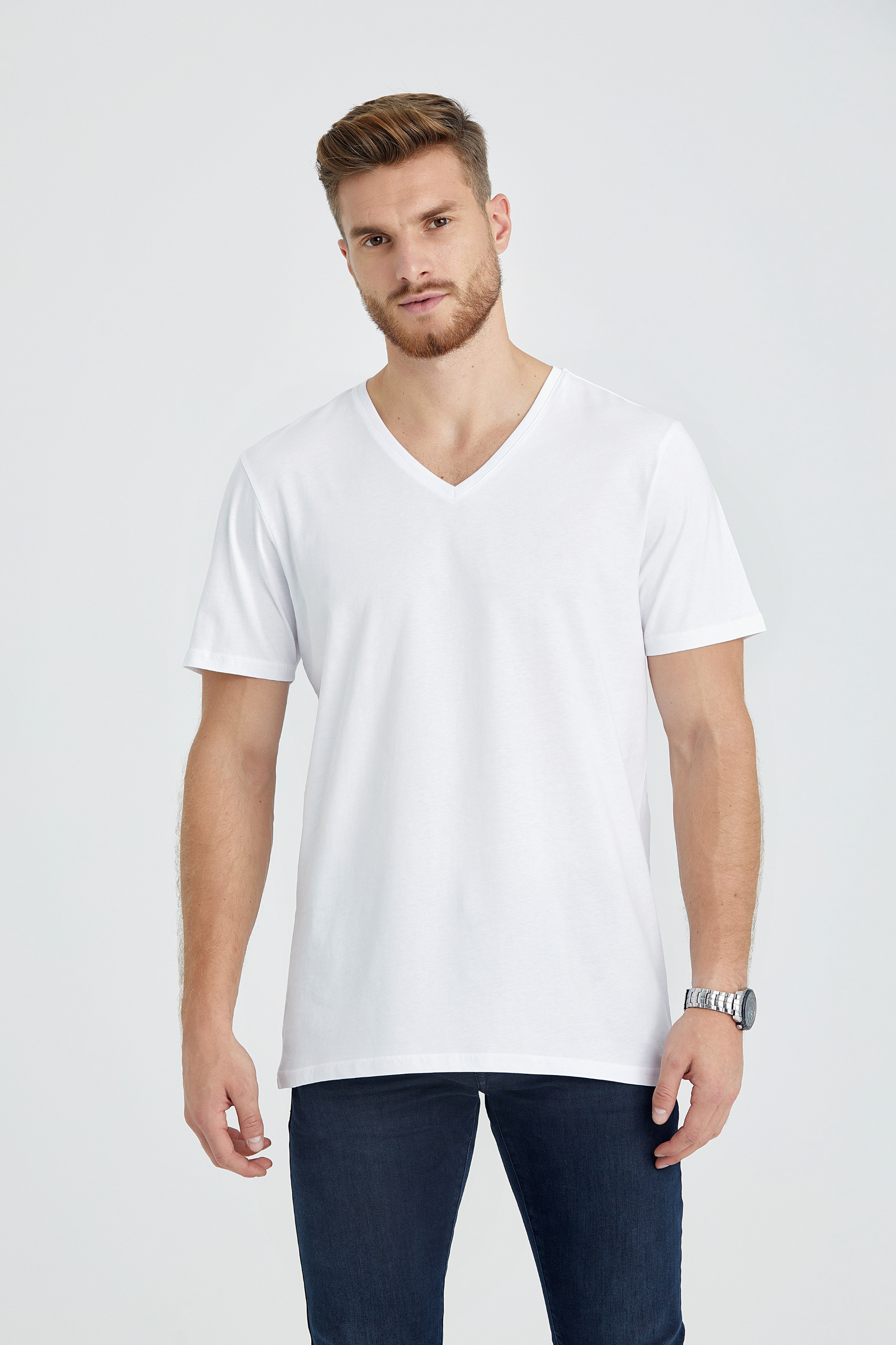 v neck regular fit long t-shirt white