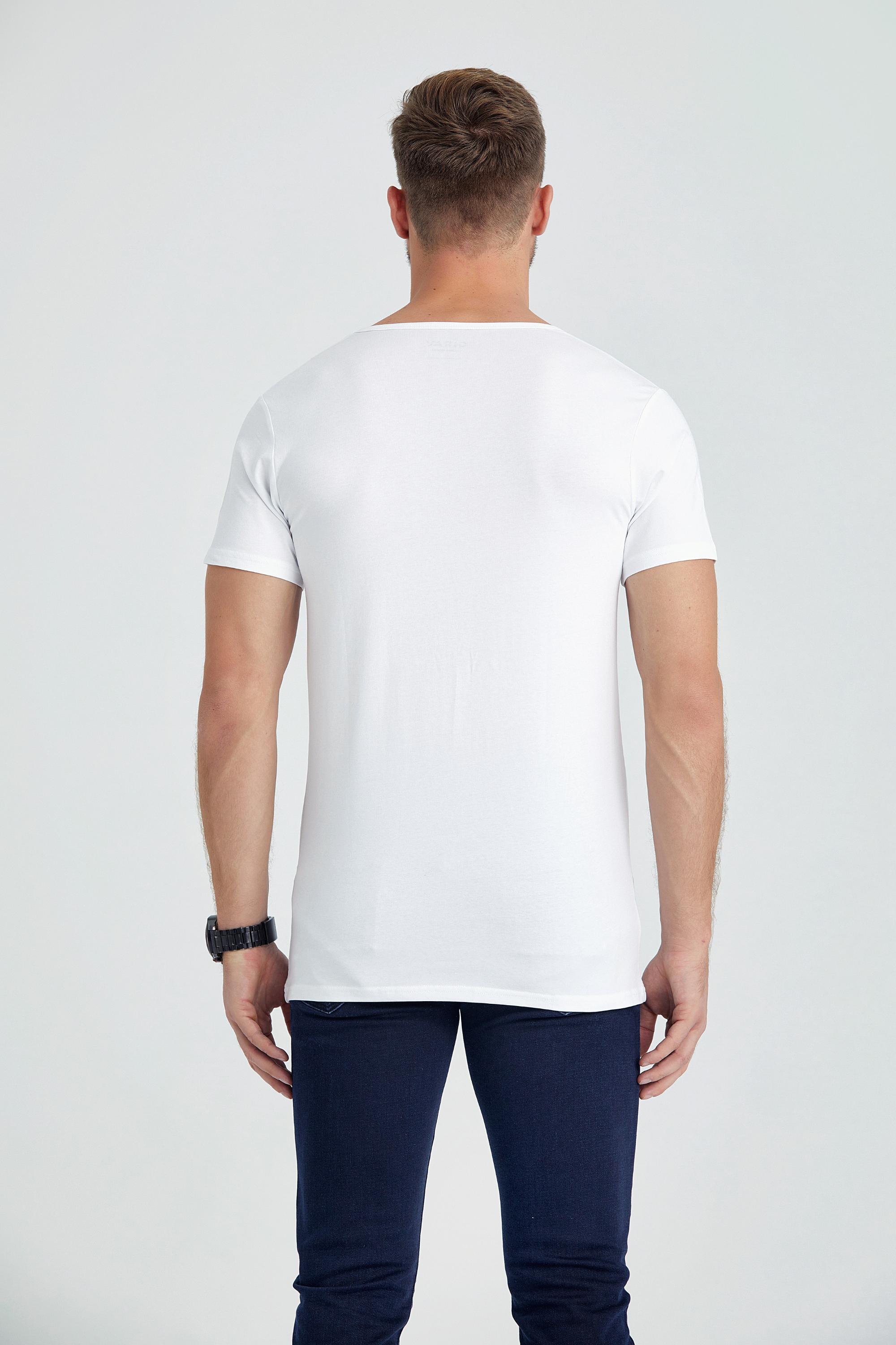 v neck slim fit long t-shirt white